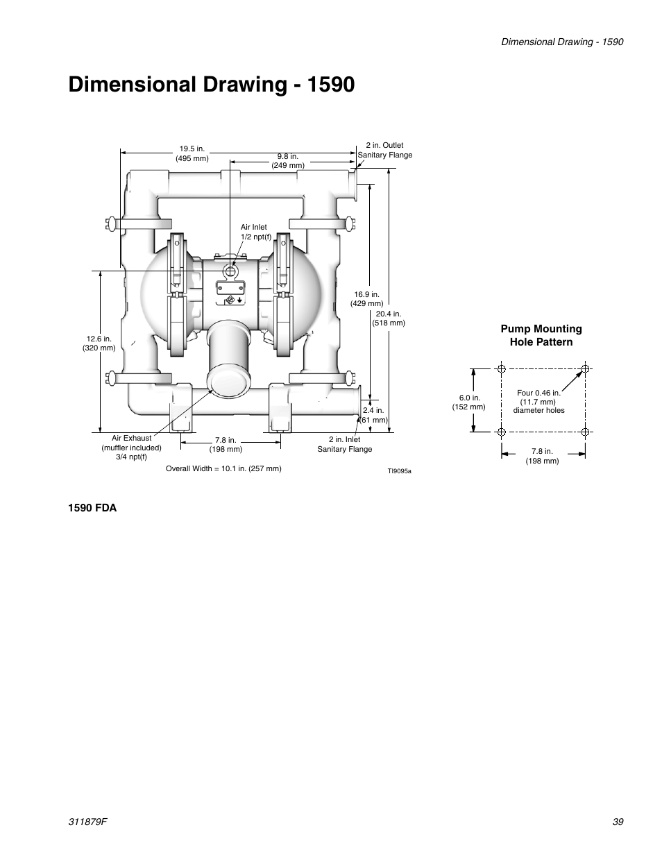 Dimensional drawing - 1590 | Hitachi FD2 1590 User Manual | Page 39 / 50