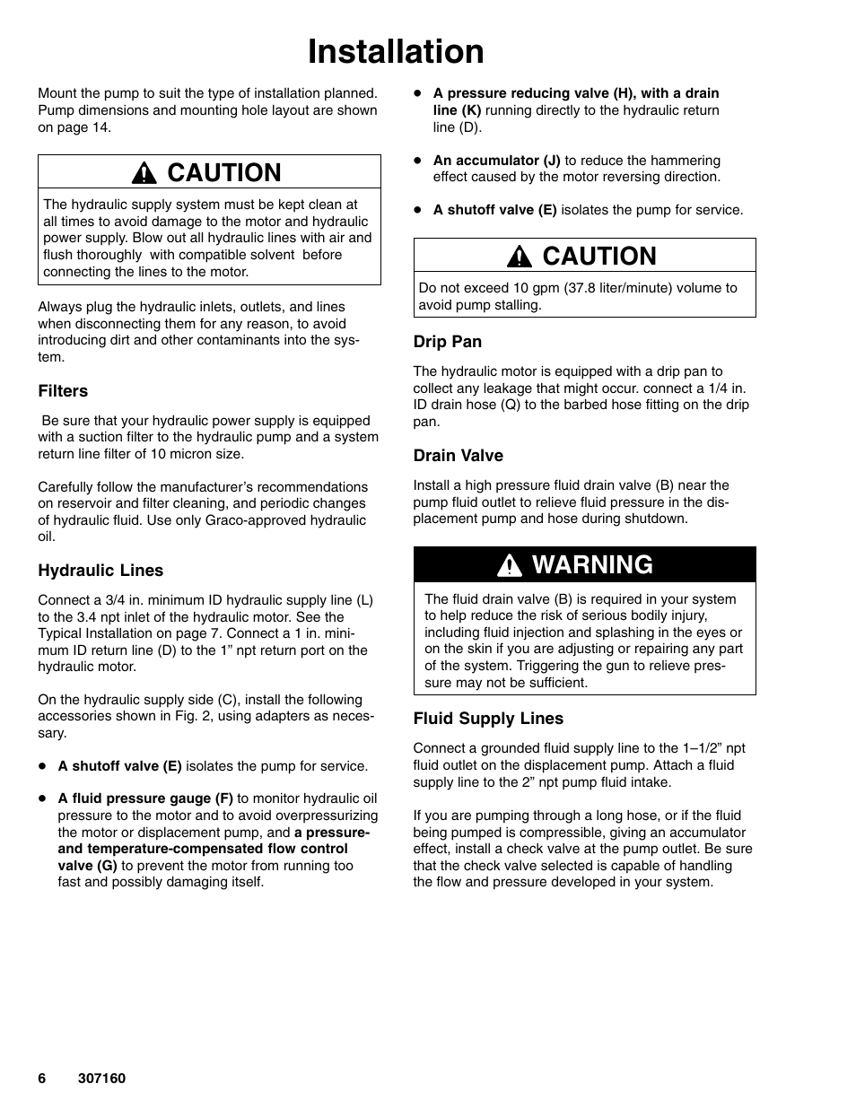 Installation, Caution, Warning | Hitachi 210313 User Manual | Page 6 / 16