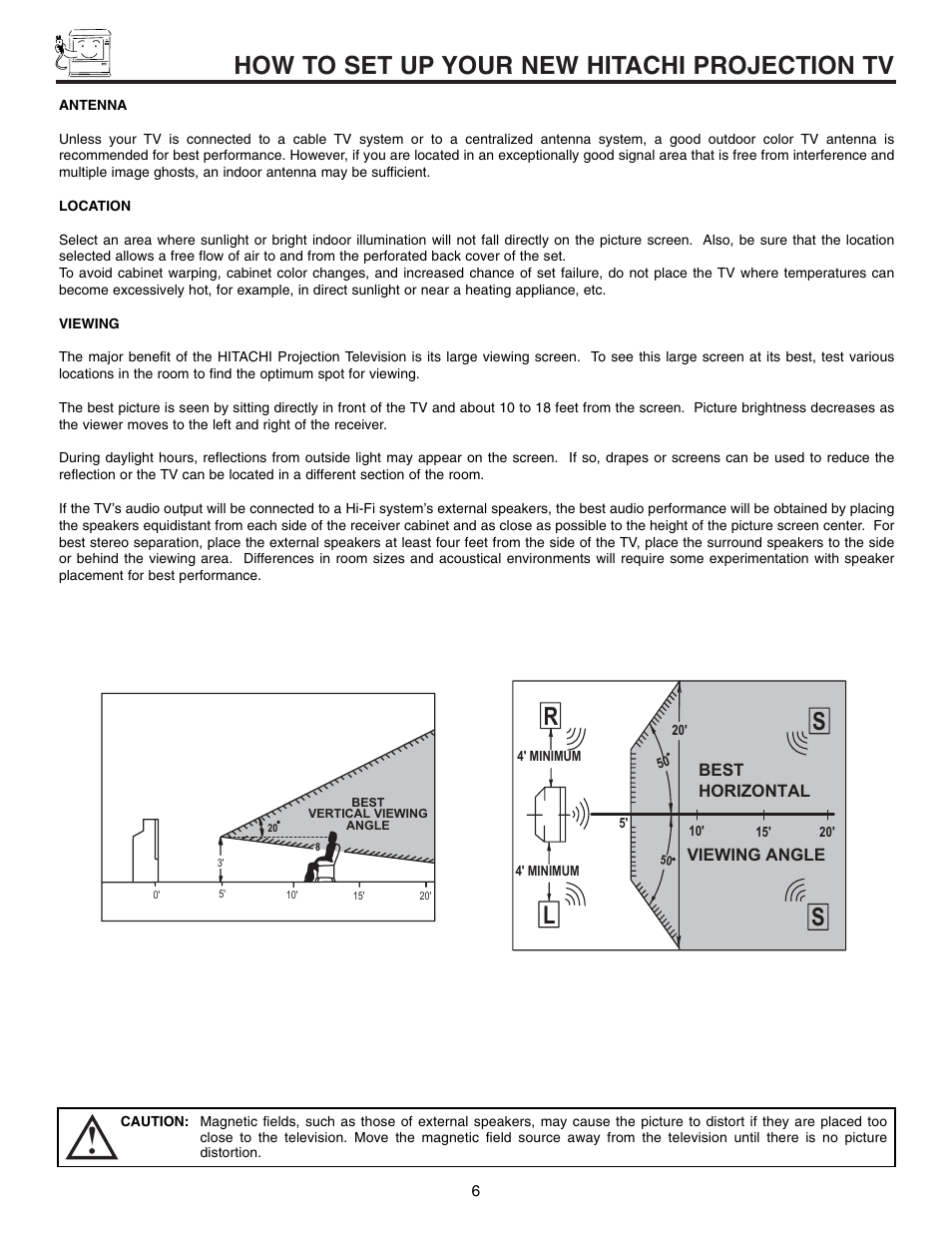 How to set up your new hitachi projection tv, Sl r | Hitachi 50UX57B 60UX57B User Manual | Page 6 / 64