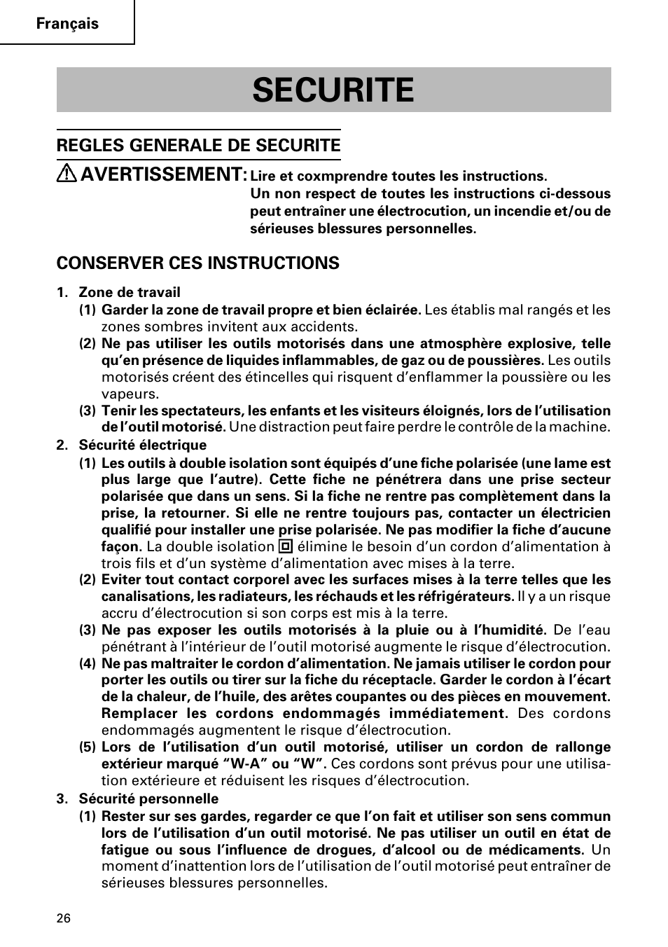 Securite, Avertissement | Hitachi DH 24PC User Manual | Page 26 / 72
