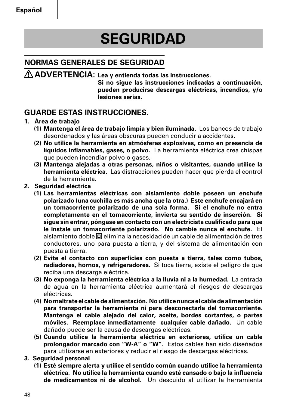 Seguridad, Advertencia | Hitachi DH 24PC User Manual | Page 48 / 72