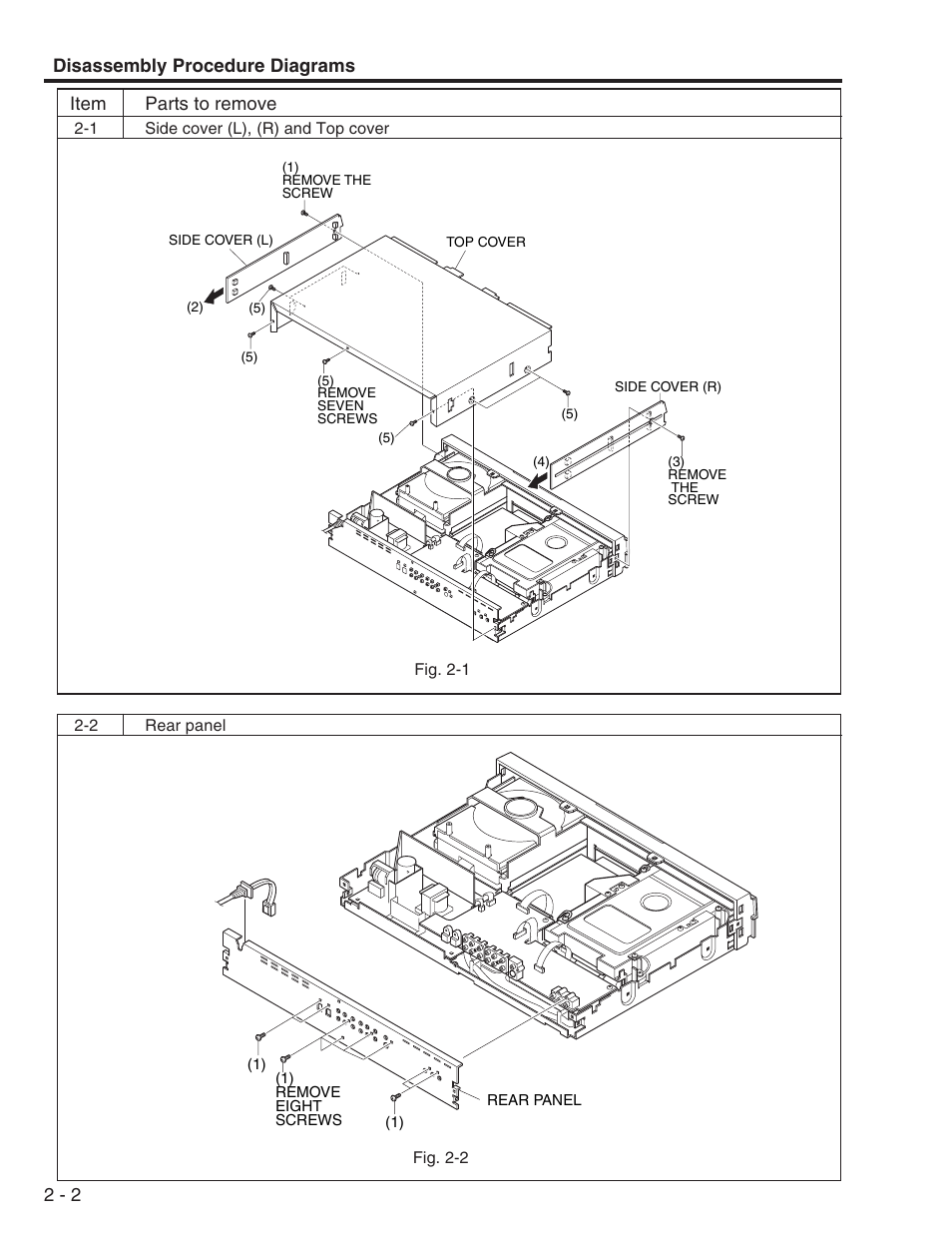 1. side cover(l),(r) and top cover, 2. rear panel | Hitachi DV-W1U User Manual | Page 14 / 35