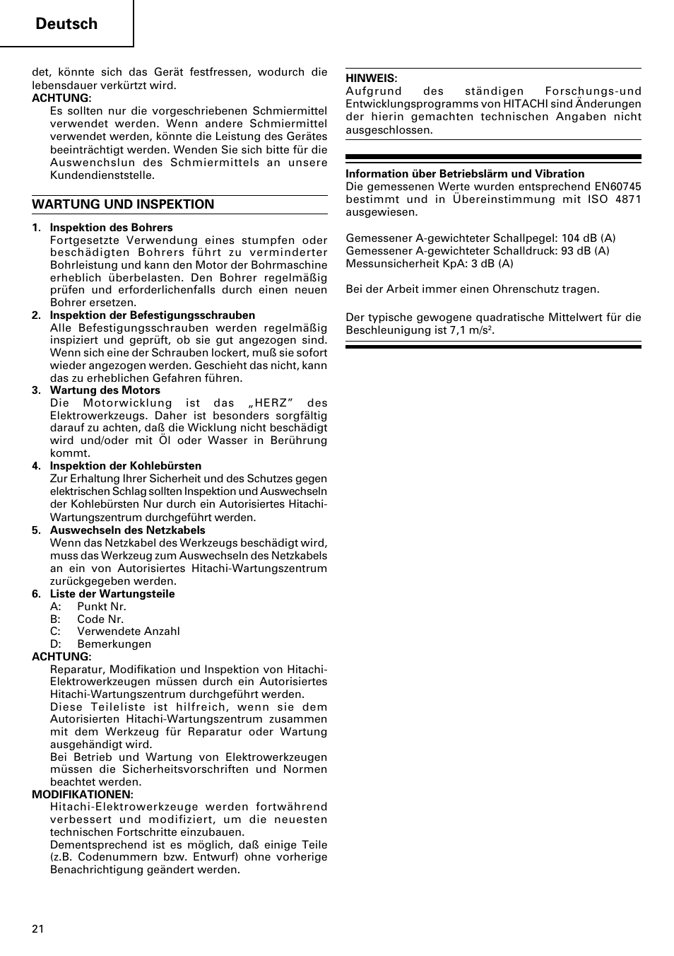 Deutsch | Hitachi dh24pd3 User Manual | Page 22 / 82