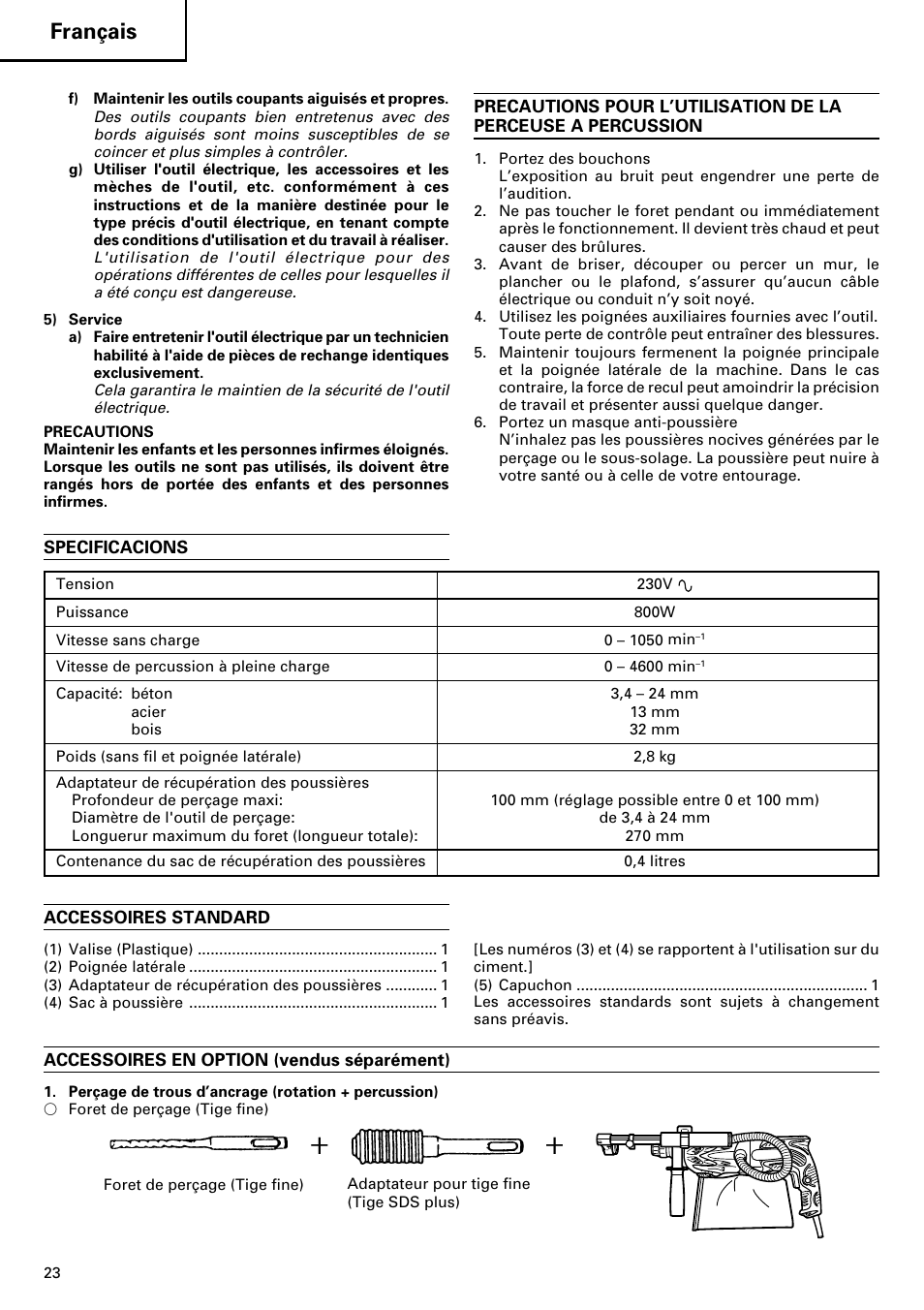 Français | Hitachi dh24pd3 User Manual | Page 24 / 82
