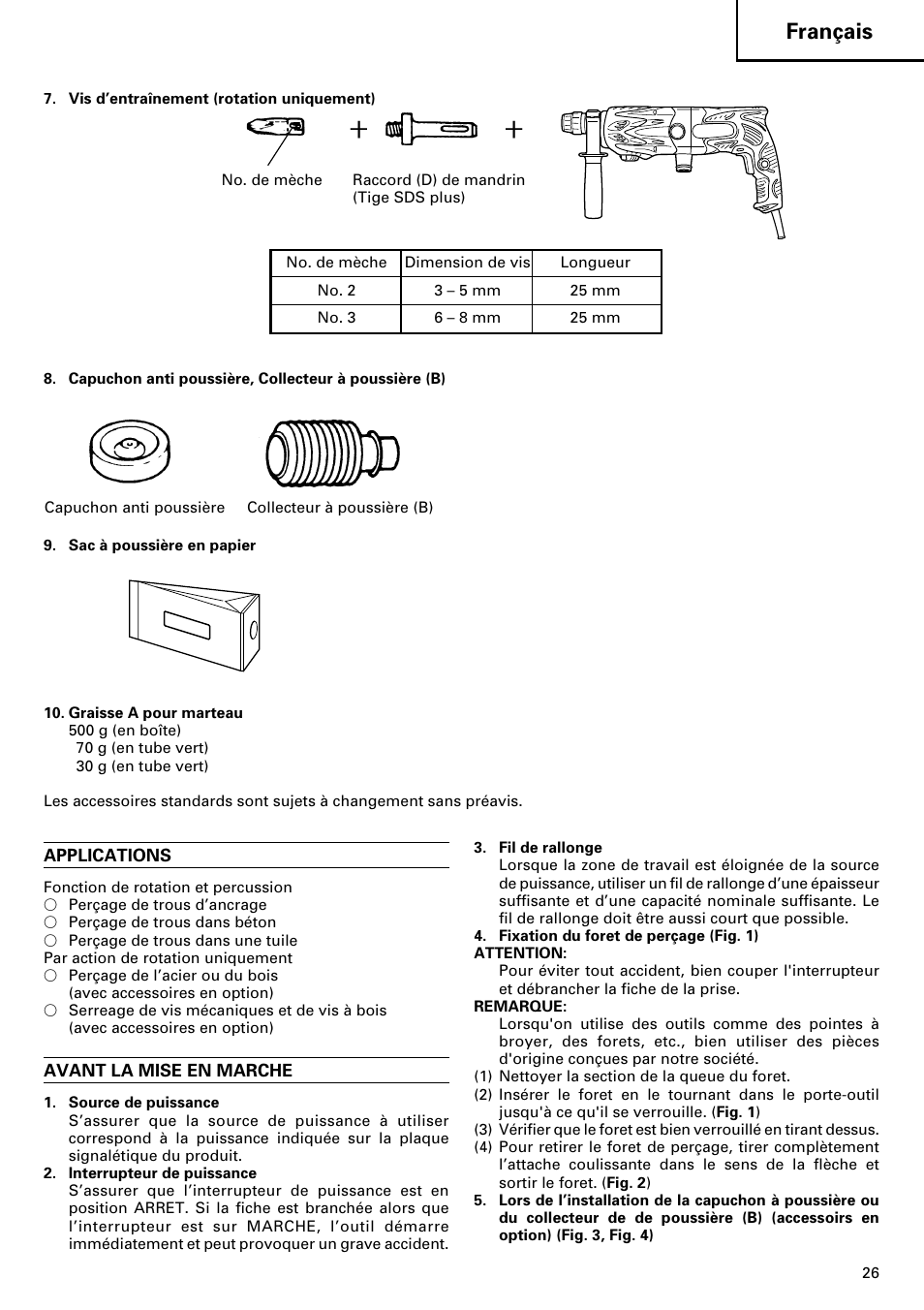 Français | Hitachi dh24pd3 User Manual | Page 27 / 82