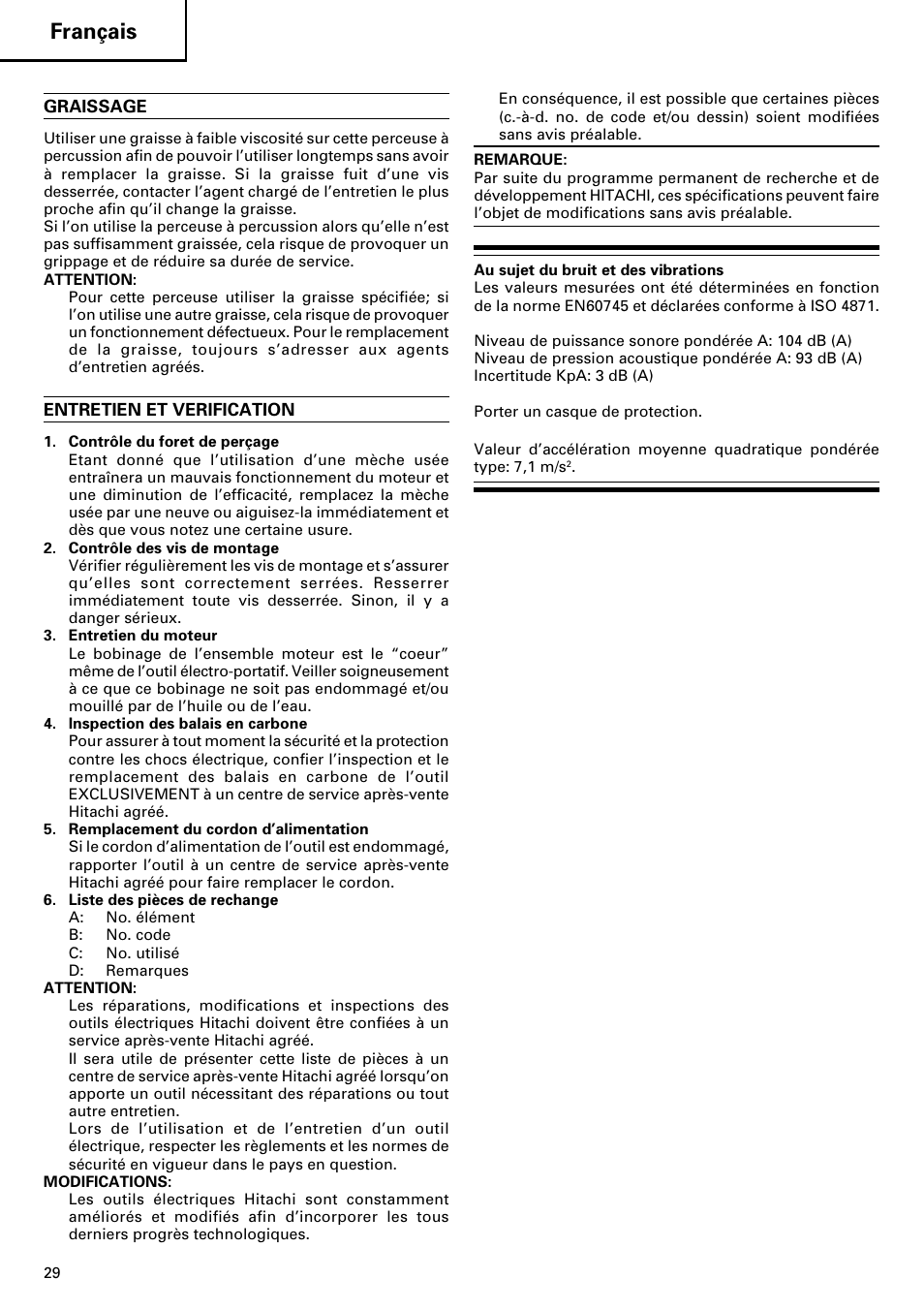 Français | Hitachi dh24pd3 User Manual | Page 30 / 82