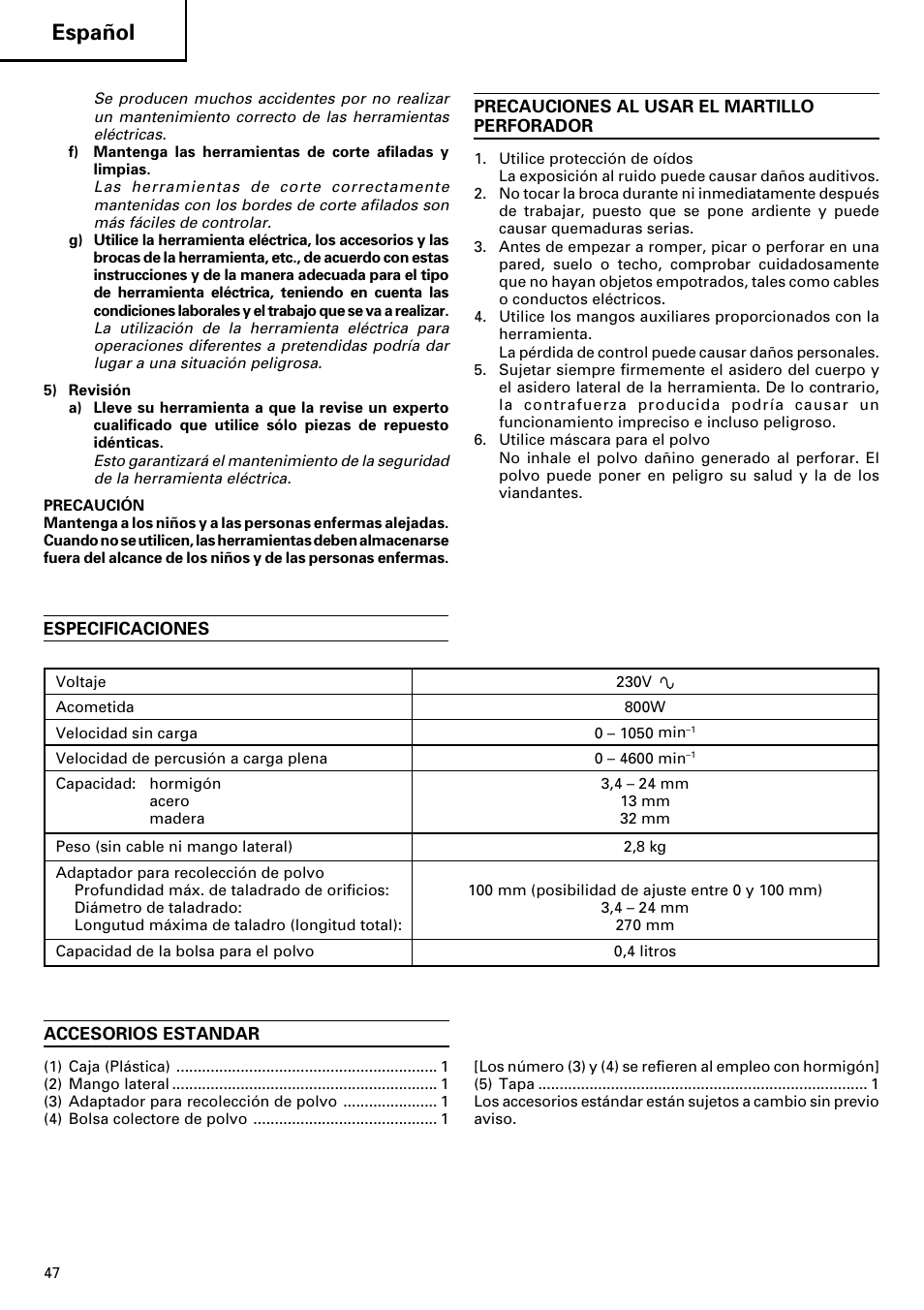 Español | Hitachi dh24pd3 User Manual | Page 48 / 82