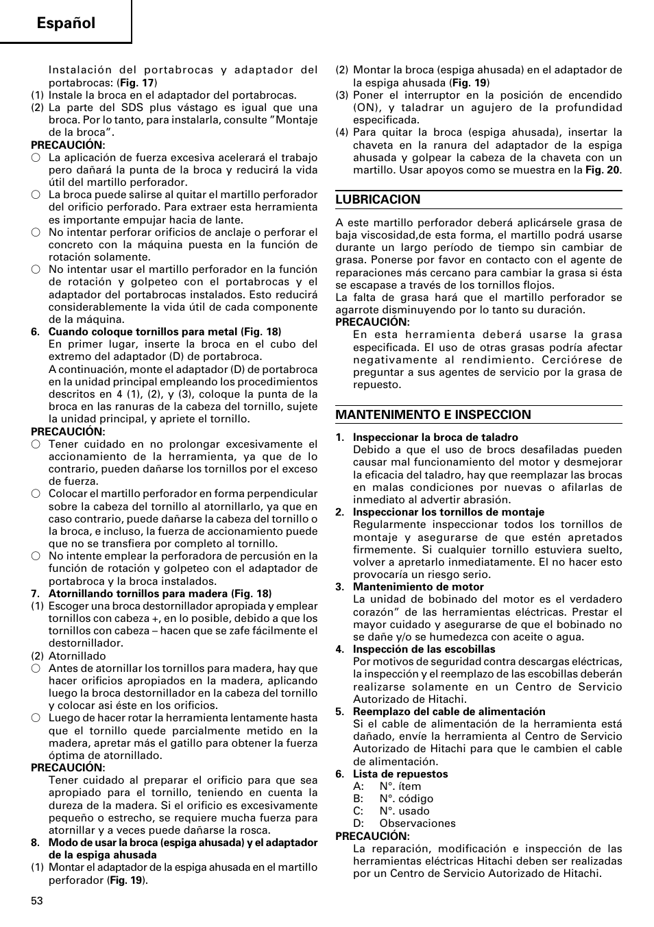 Español | Hitachi dh24pd3 User Manual | Page 54 / 82