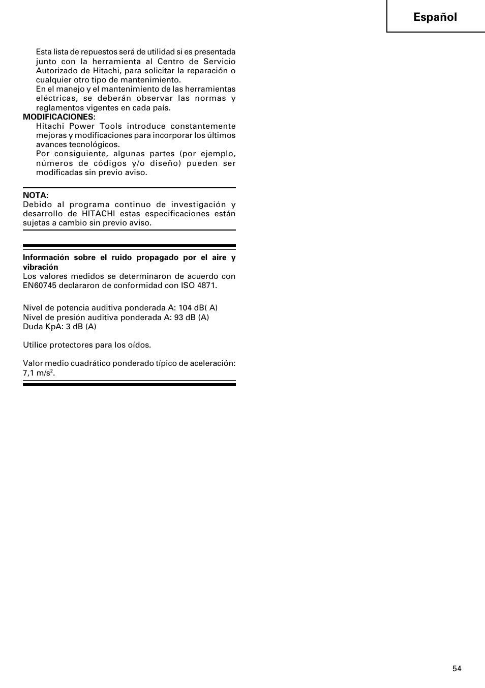 Español | Hitachi dh24pd3 User Manual | Page 55 / 82