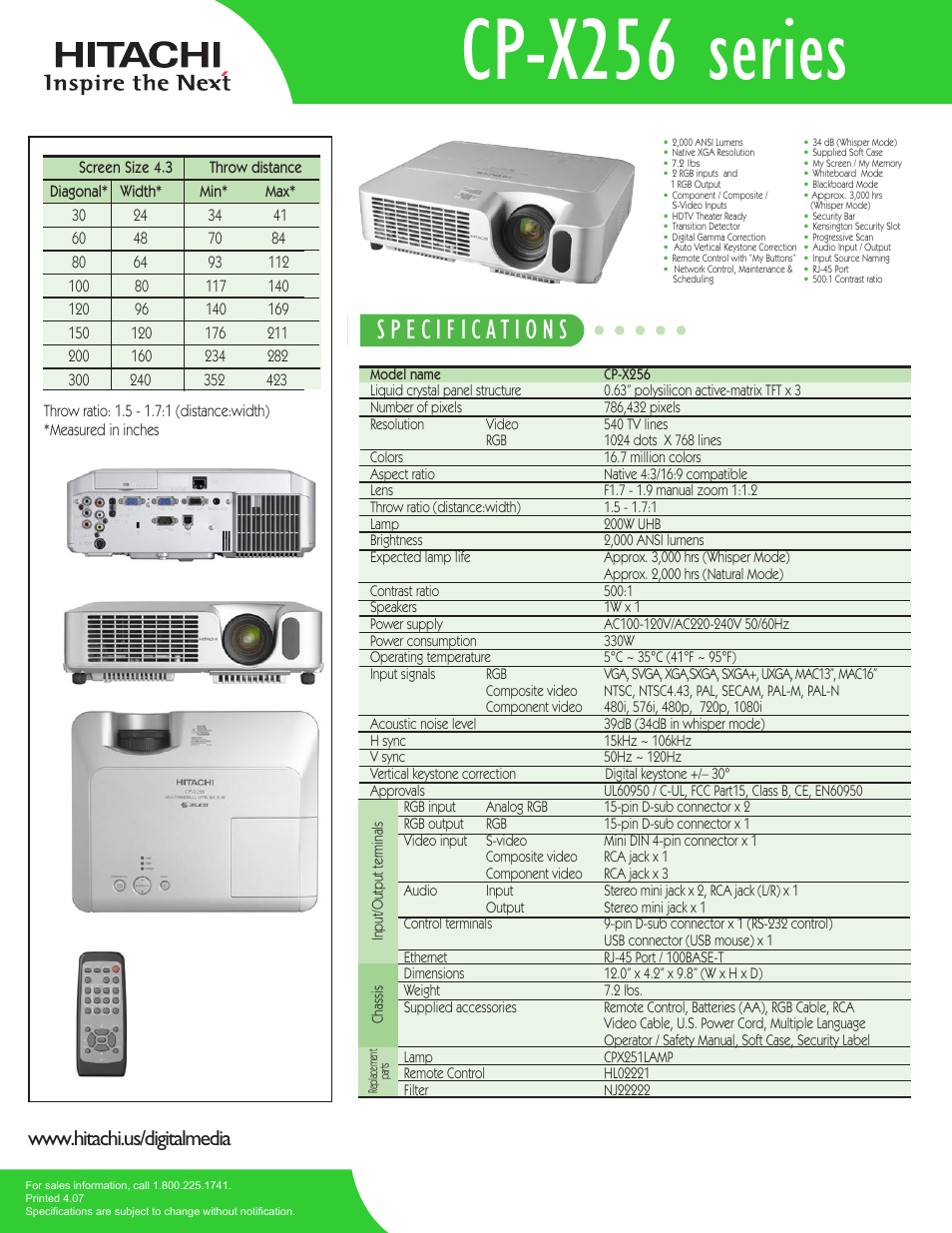 Hitachi CP-X251 User Manual | 1 page