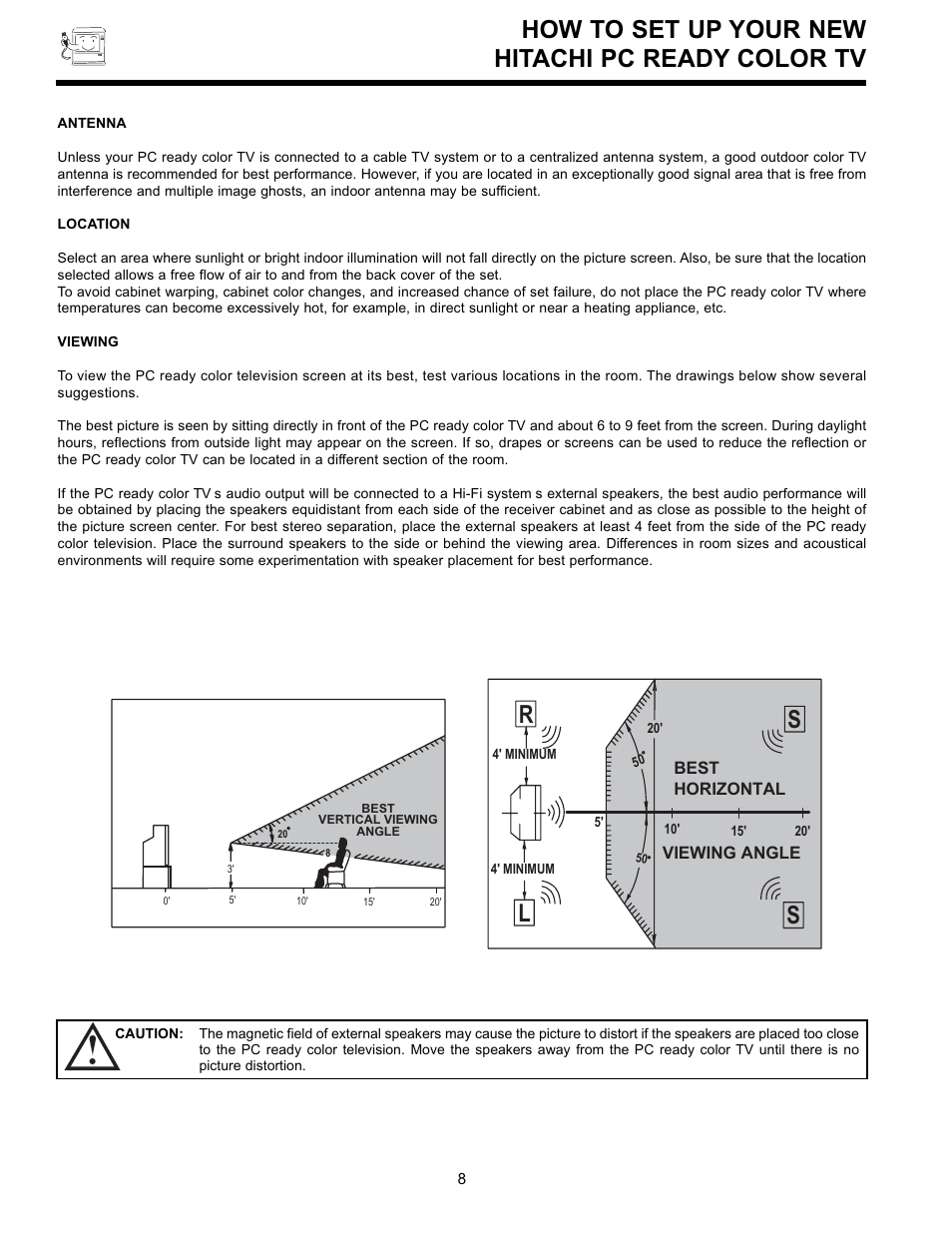 How to set up your new hitachi pc ready color tv, Sl r | Hitachi 36SDX01S User Manual | Page 8 / 80