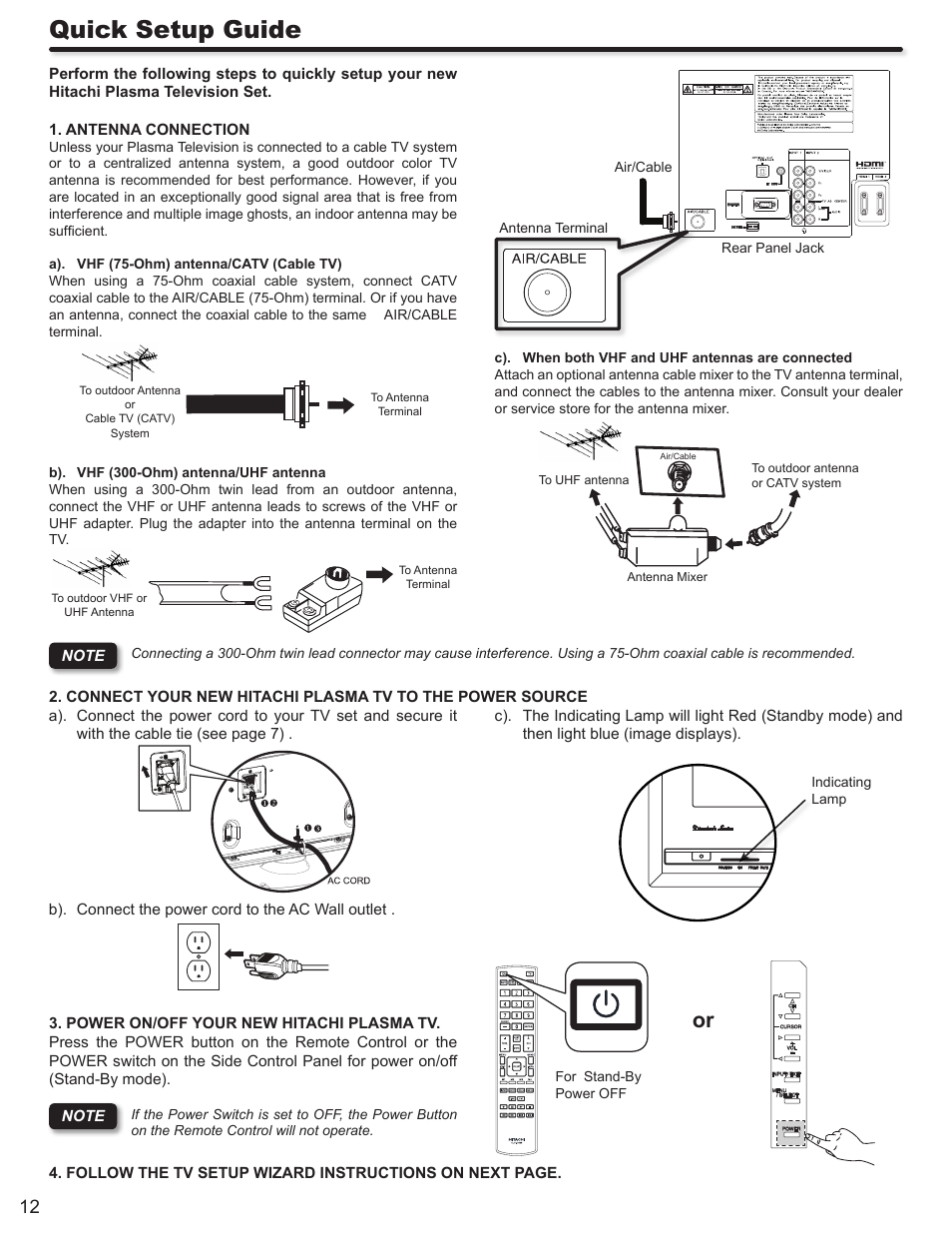 Quick setup guide | Hitachi DIRECTOR'S SERIES P50X902 User Manual | Page 12 / 70