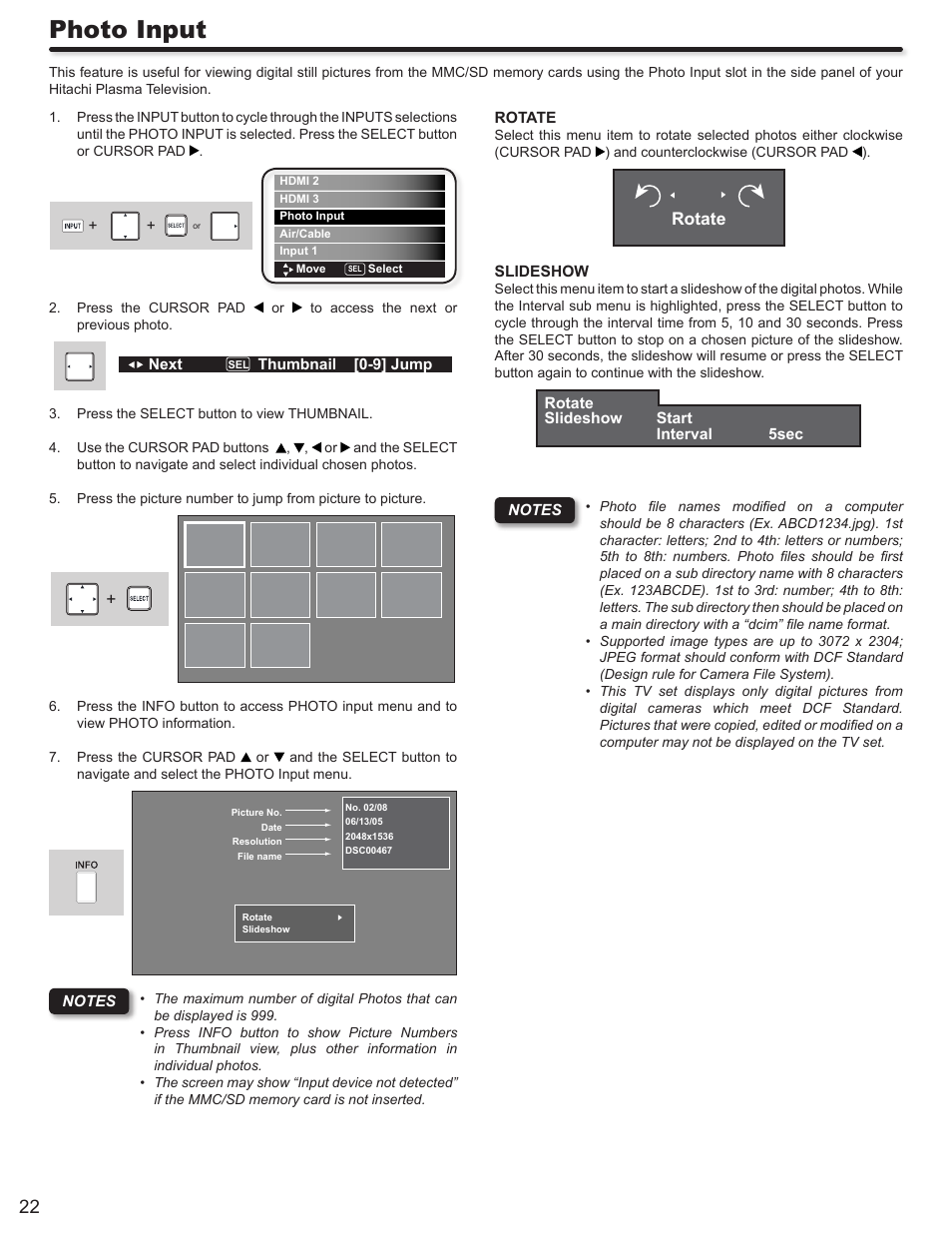 Photo input | Hitachi DIRECTOR'S SERIES P50X902 User Manual | Page 22 / 70