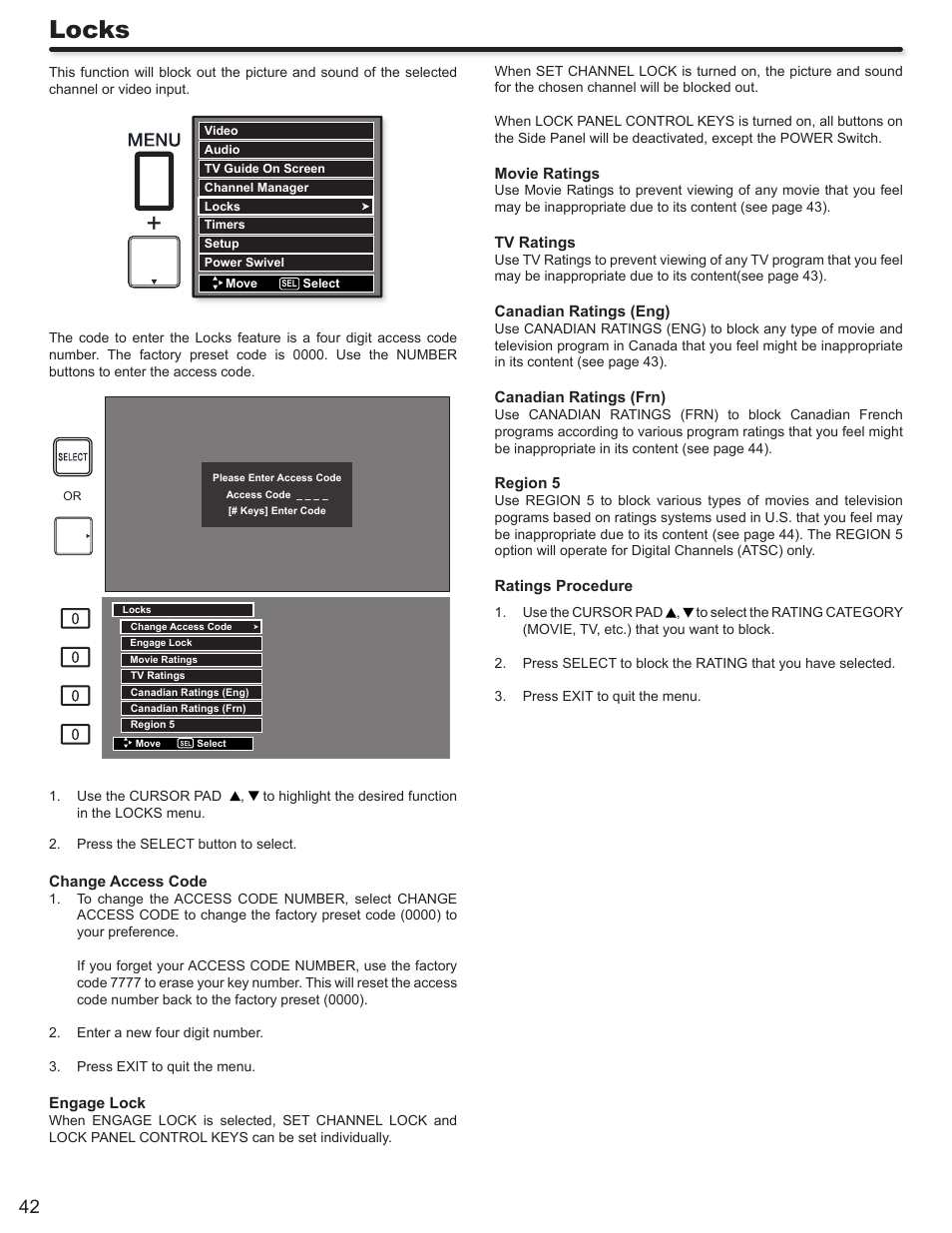 Locks | Hitachi DIRECTOR'S SERIES P50X902 User Manual | Page 42 / 70