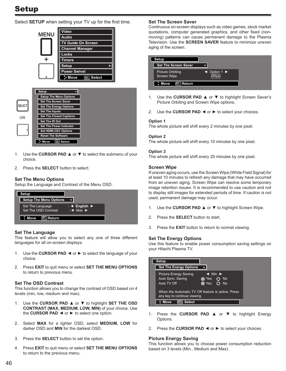 Setup | Hitachi DIRECTOR'S SERIES P50X902 User Manual | Page 46 / 70