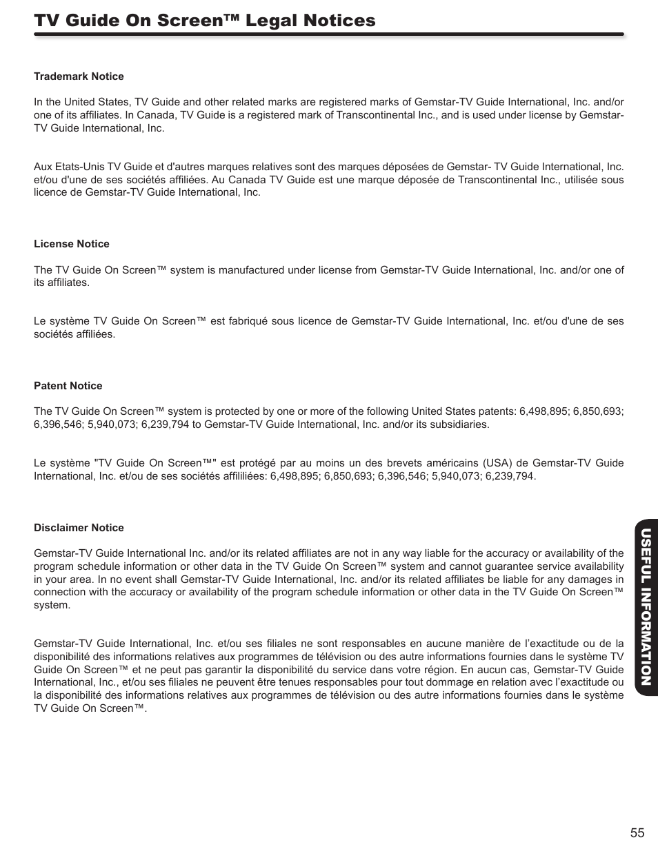 Tv guide on screen™ legal notices | Hitachi DIRECTOR'S SERIES P50X902 User Manual | Page 55 / 70