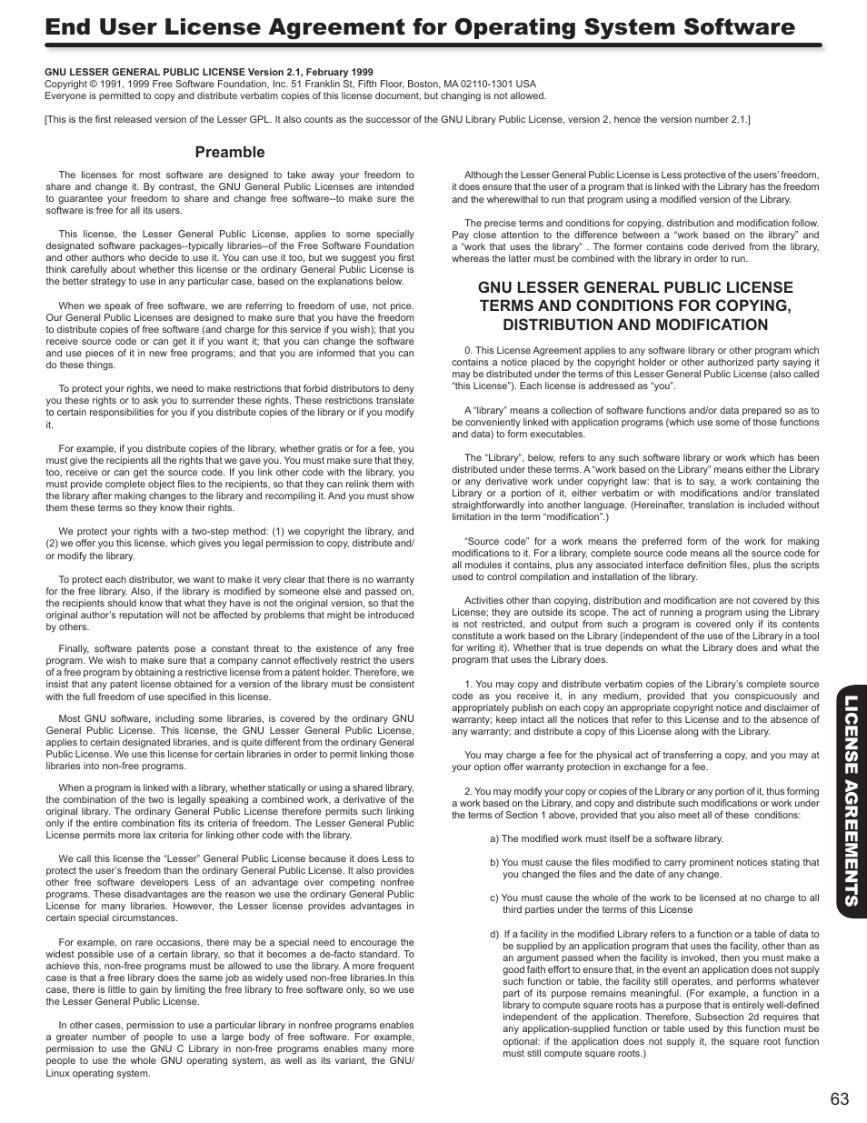63 license a greements, Preamble | Hitachi DIRECTOR'S SERIES P50X902 User Manual | Page 63 / 70