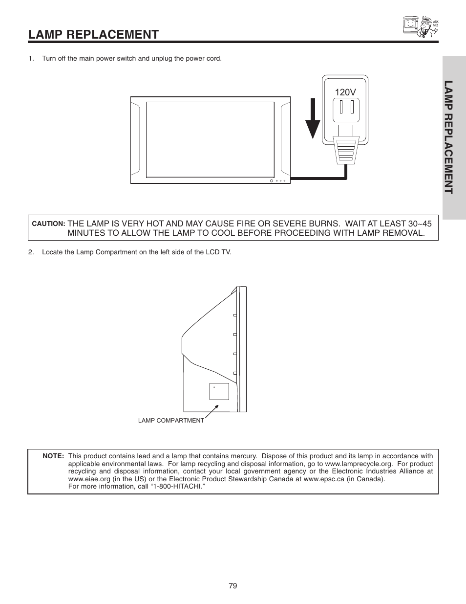 Lamp replacement | Hitachi 70VX915 User Manual | Page 79 / 92