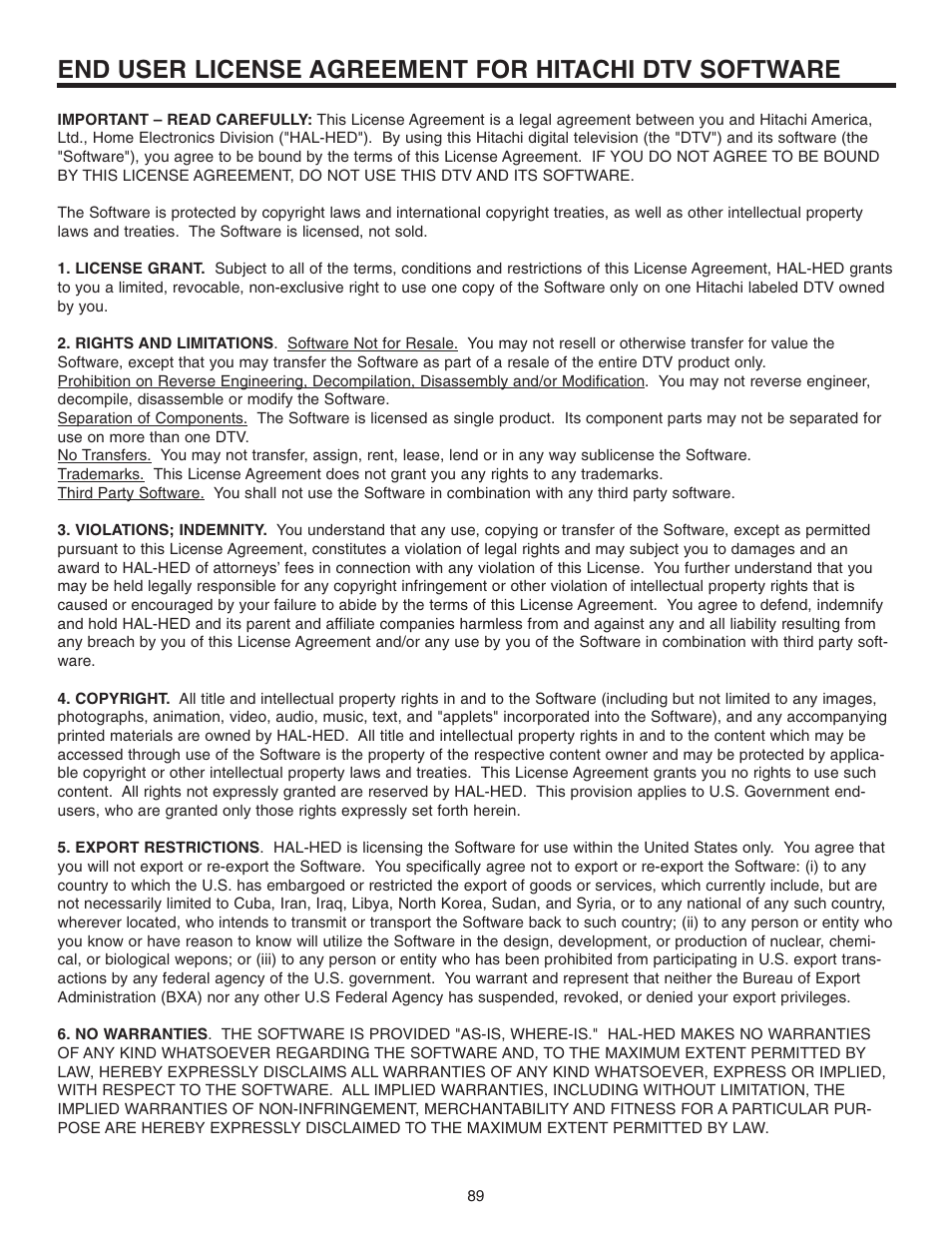 Hitachi 70VX915 User Manual | Page 89 / 92