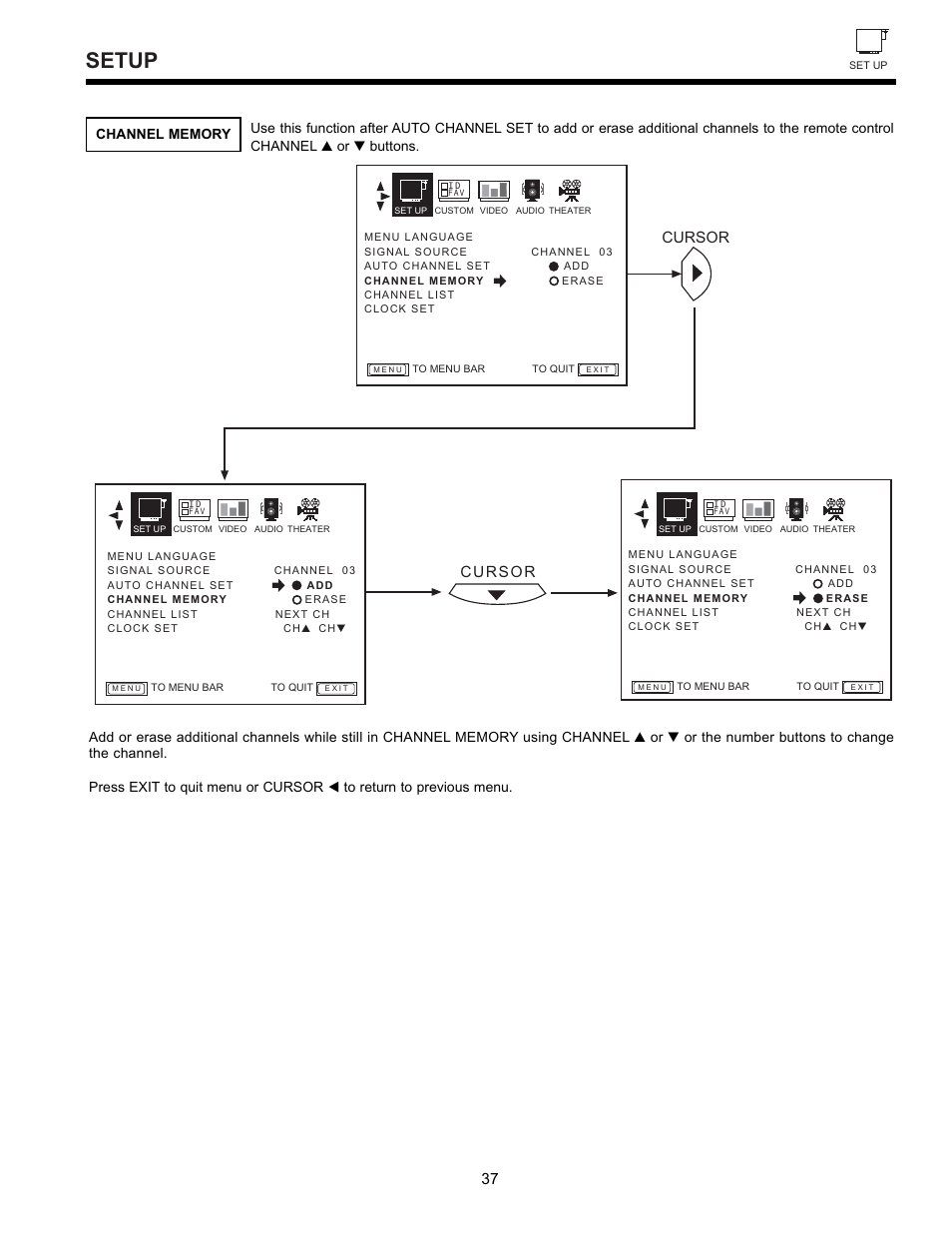 Setup | Hitachi 32GX01B User Manual | Page 37 / 60