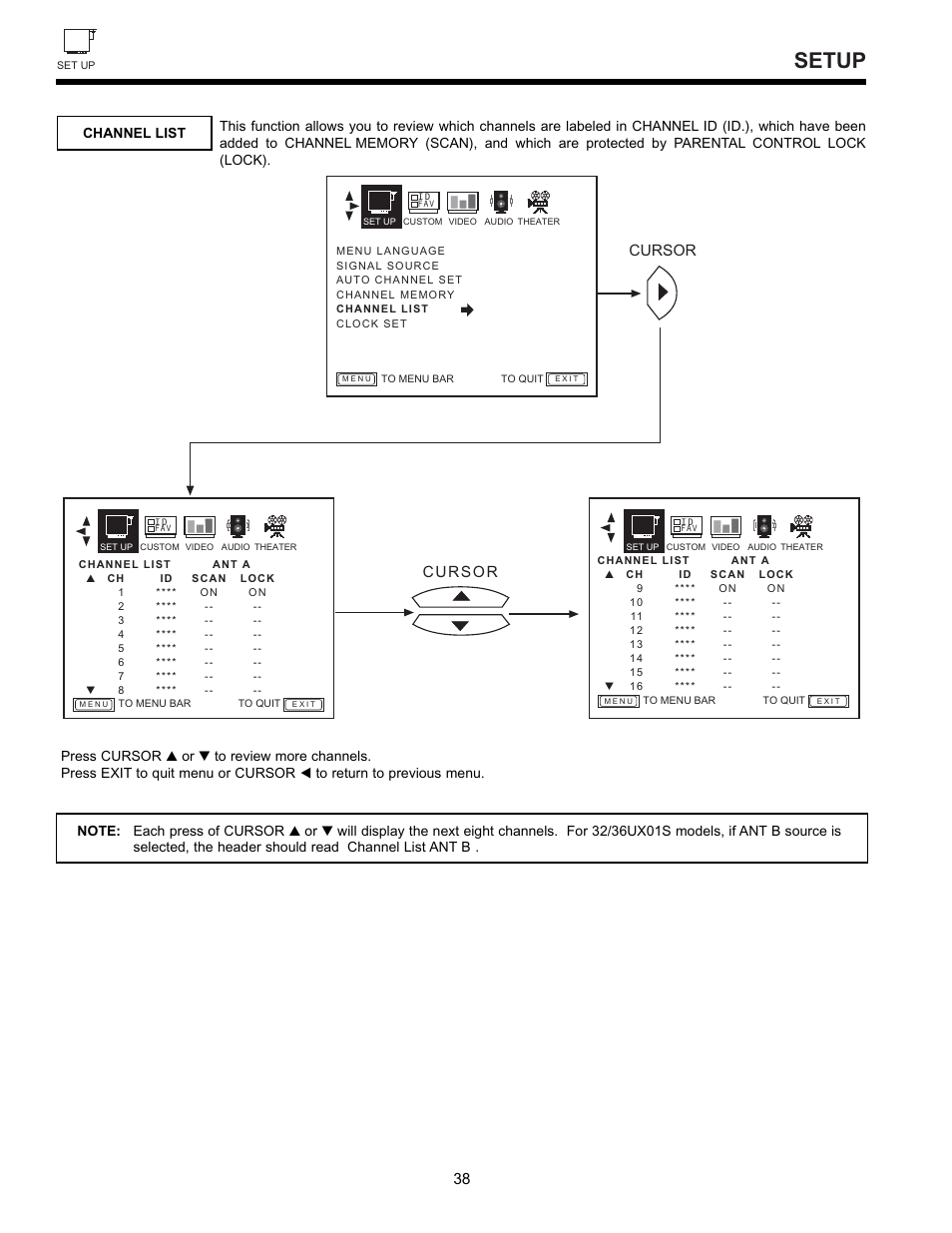 Setup | Hitachi 32GX01B User Manual | Page 38 / 60