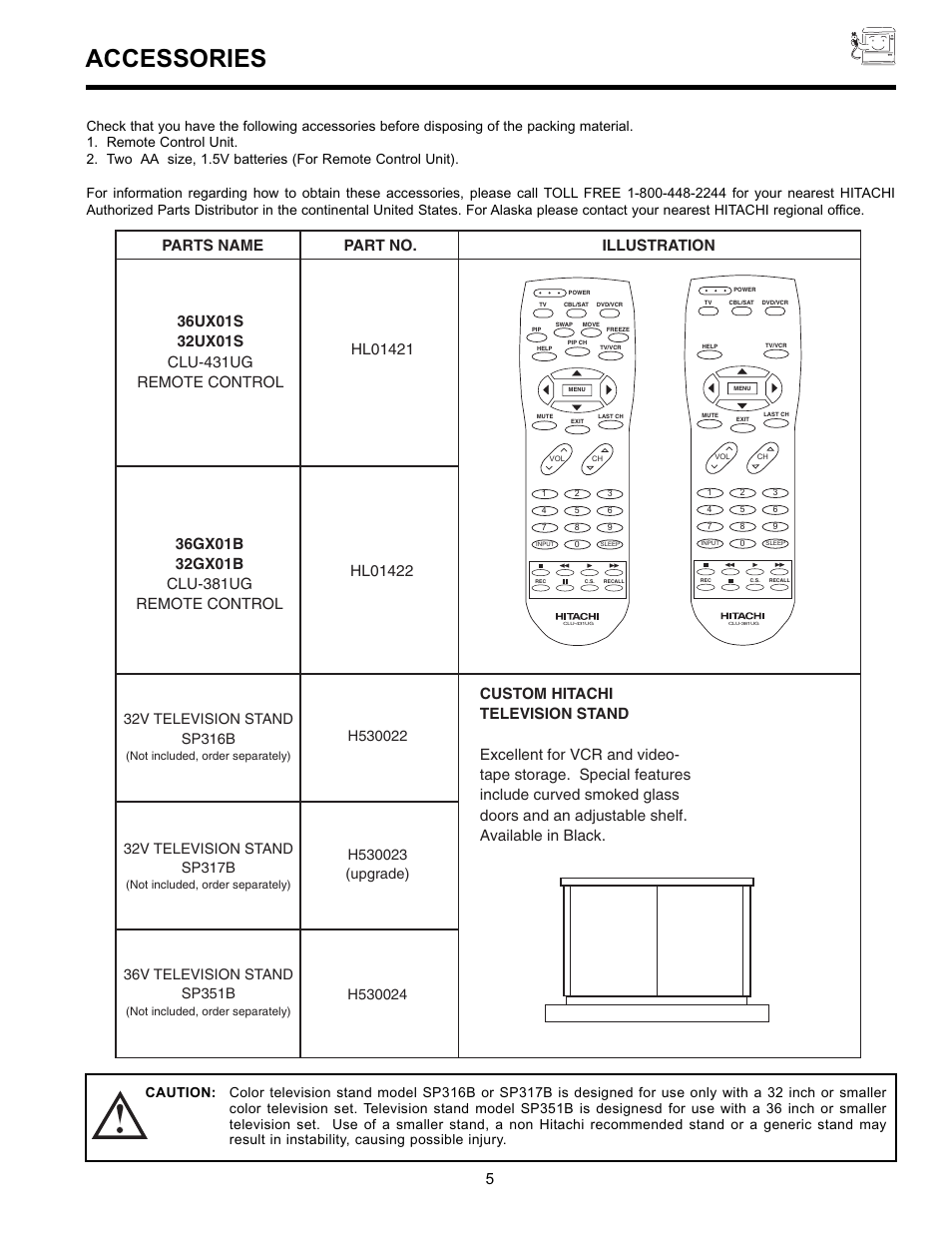 Accessories | Hitachi 32GX01B User Manual | Page 5 / 60
