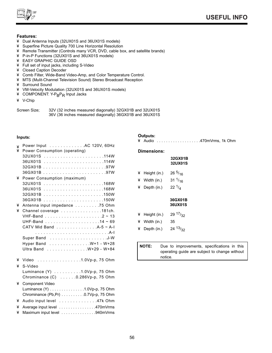 Useful info | Hitachi 32GX01B User Manual | Page 56 / 60
