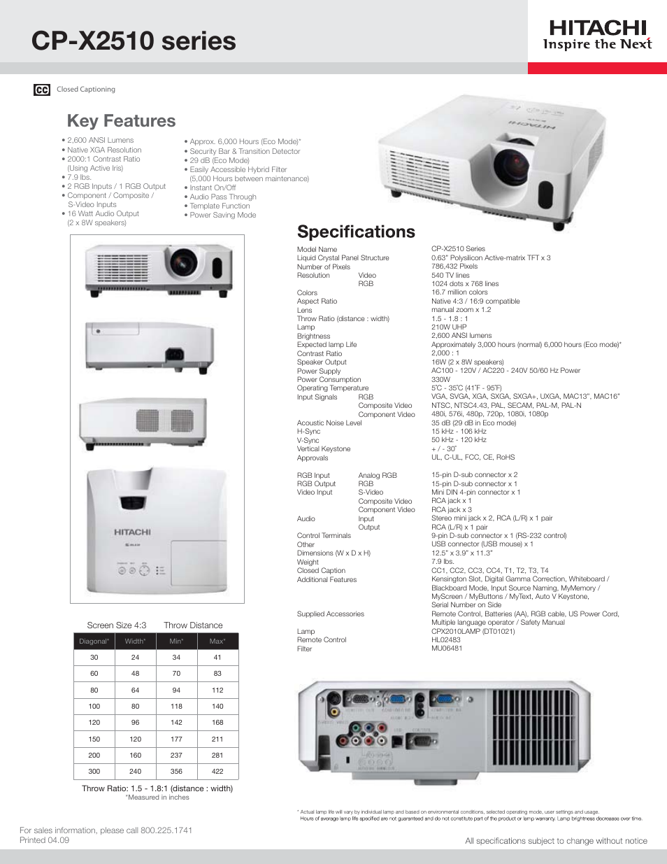Hitachi CP-X2510 User Manual | 1 page