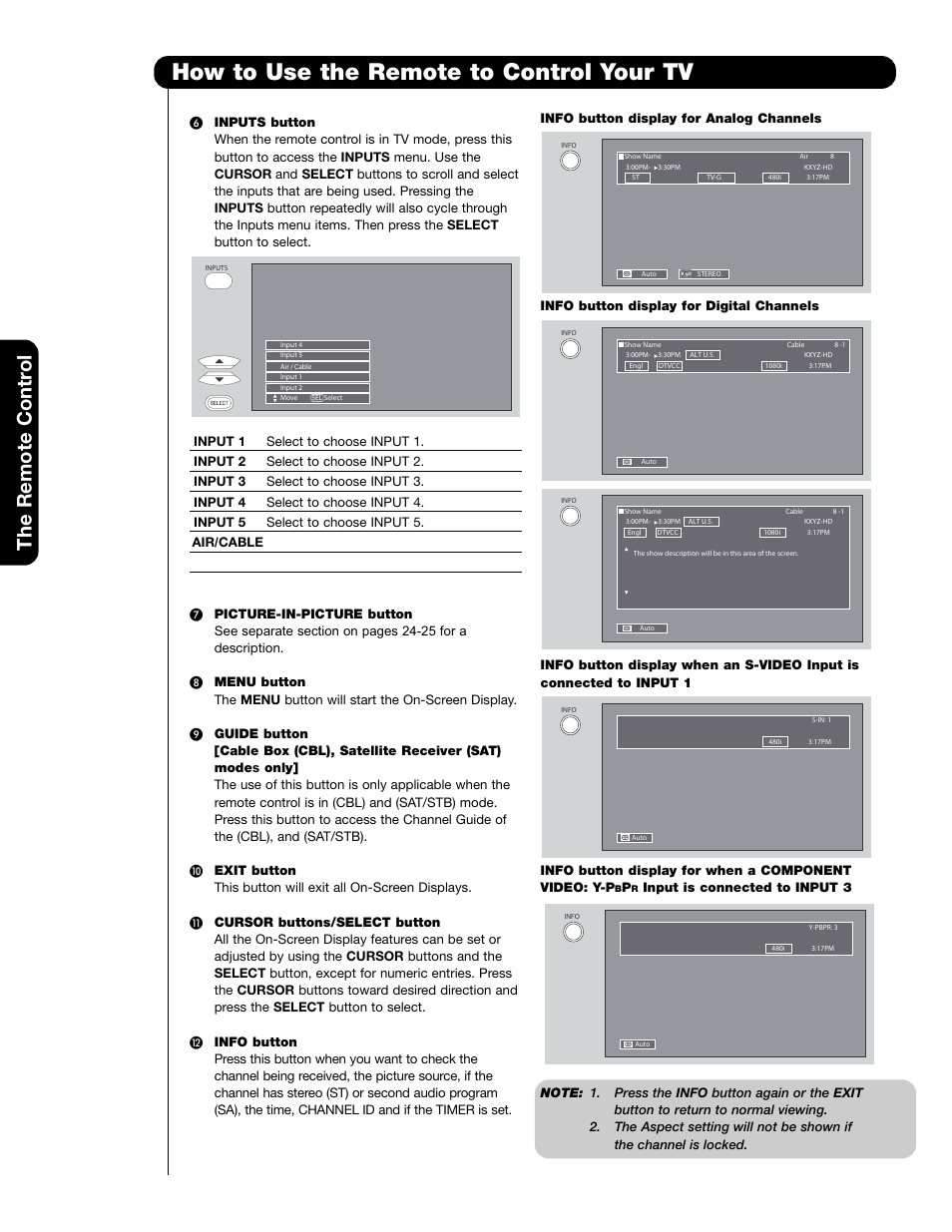 How to use the remote to control your tv, The remote contr ol | Hitachi 50C20A User Manual | Page 22 / 80