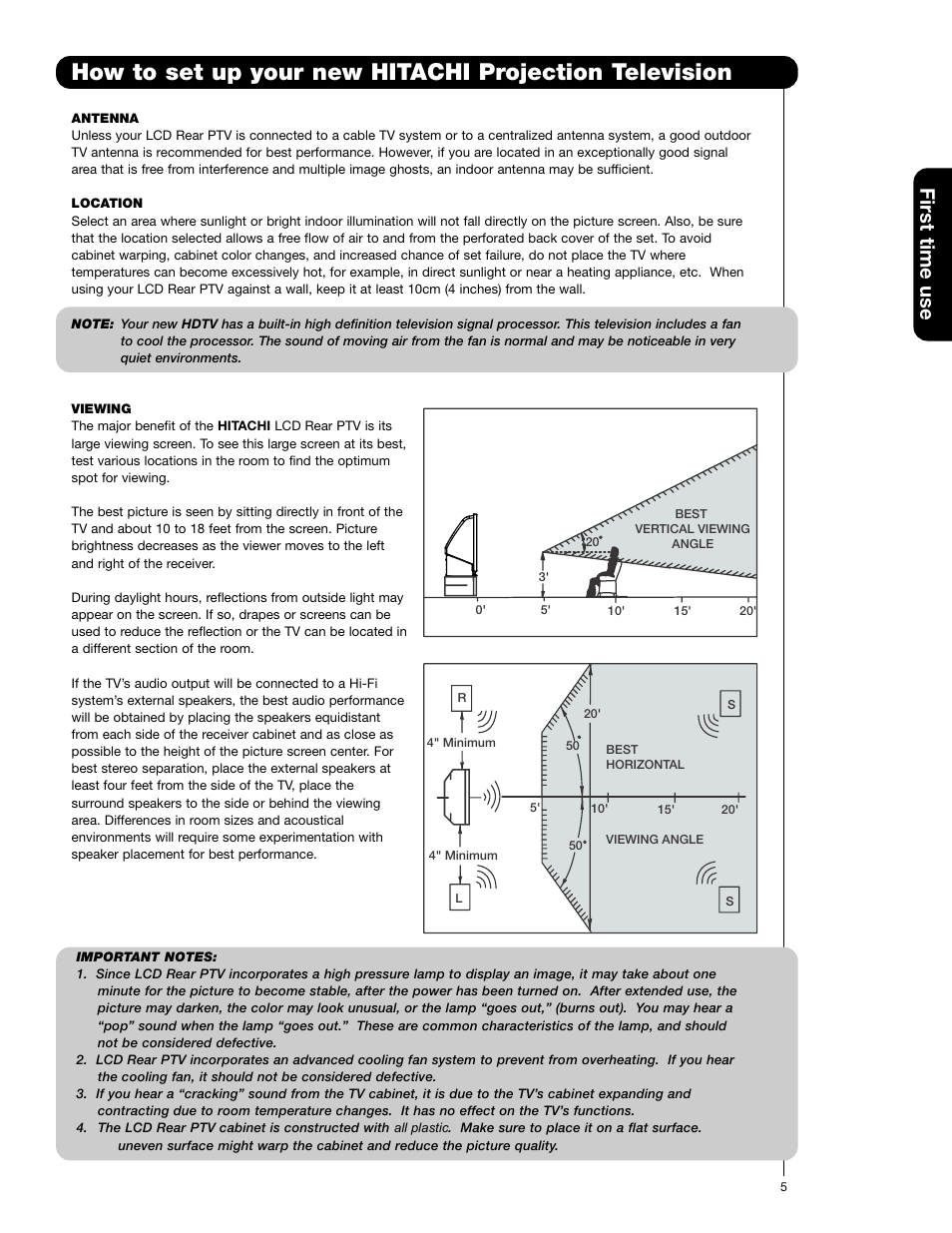 First time use | Hitachi 50C20A User Manual | Page 5 / 80