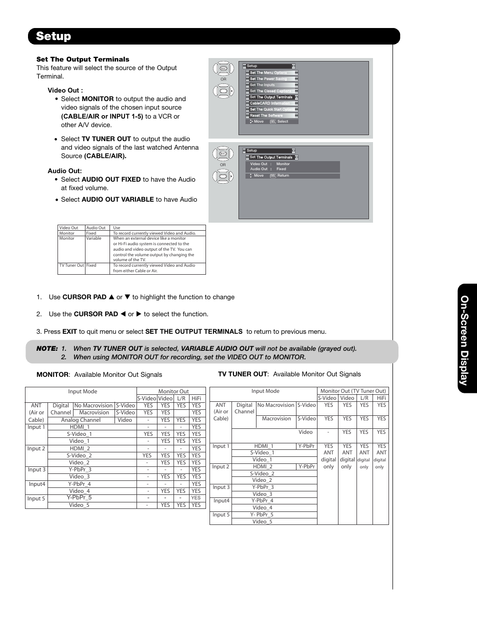 Setup, On-scr een display | Hitachi 50C20A User Manual | Page 53 / 80