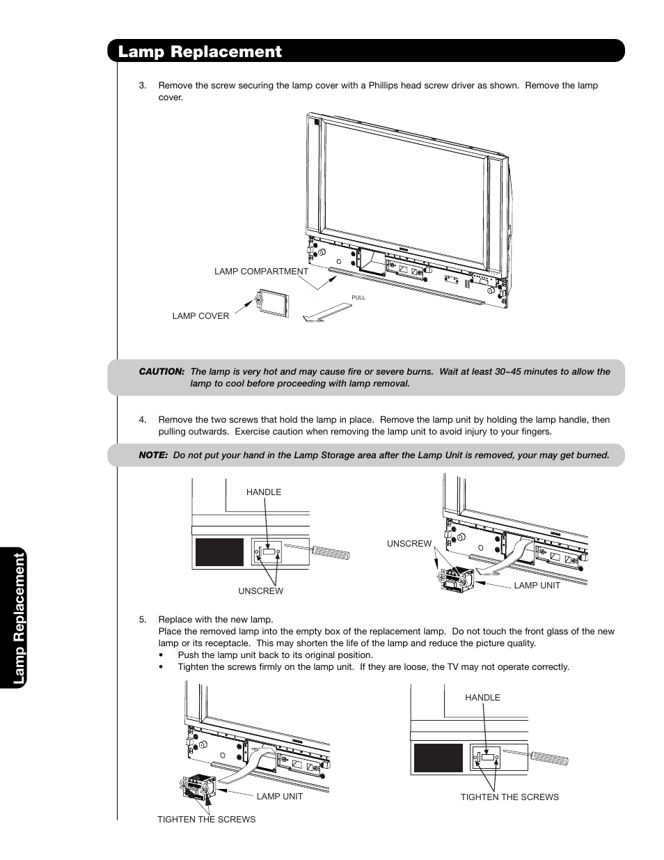 Lamp replacement | Hitachi 50C20A User Manual | Page 58 / 80