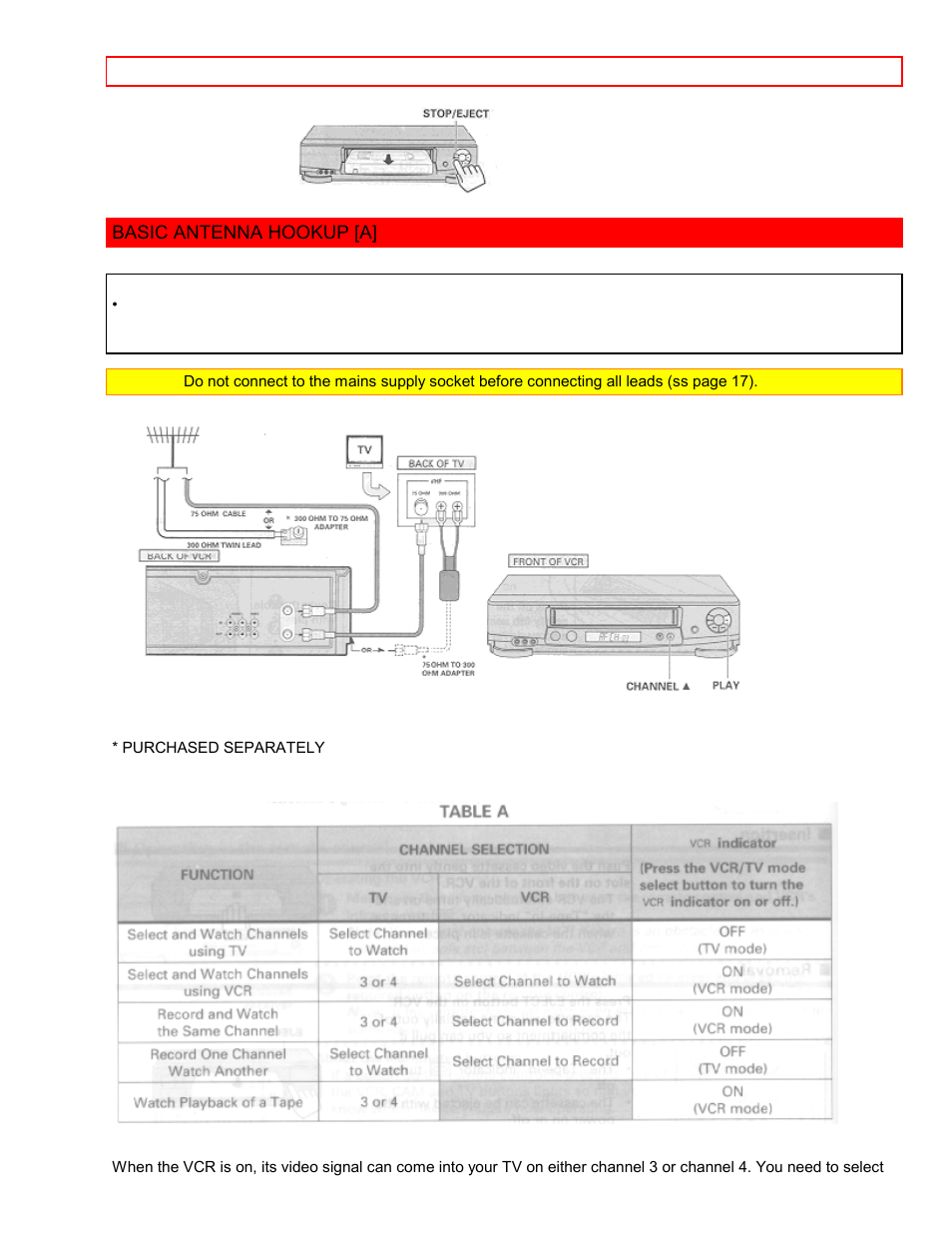 Basic antenna hookup [a, With this hookup | Hitachi VT-FX6411A User Manual | Page 13 / 81