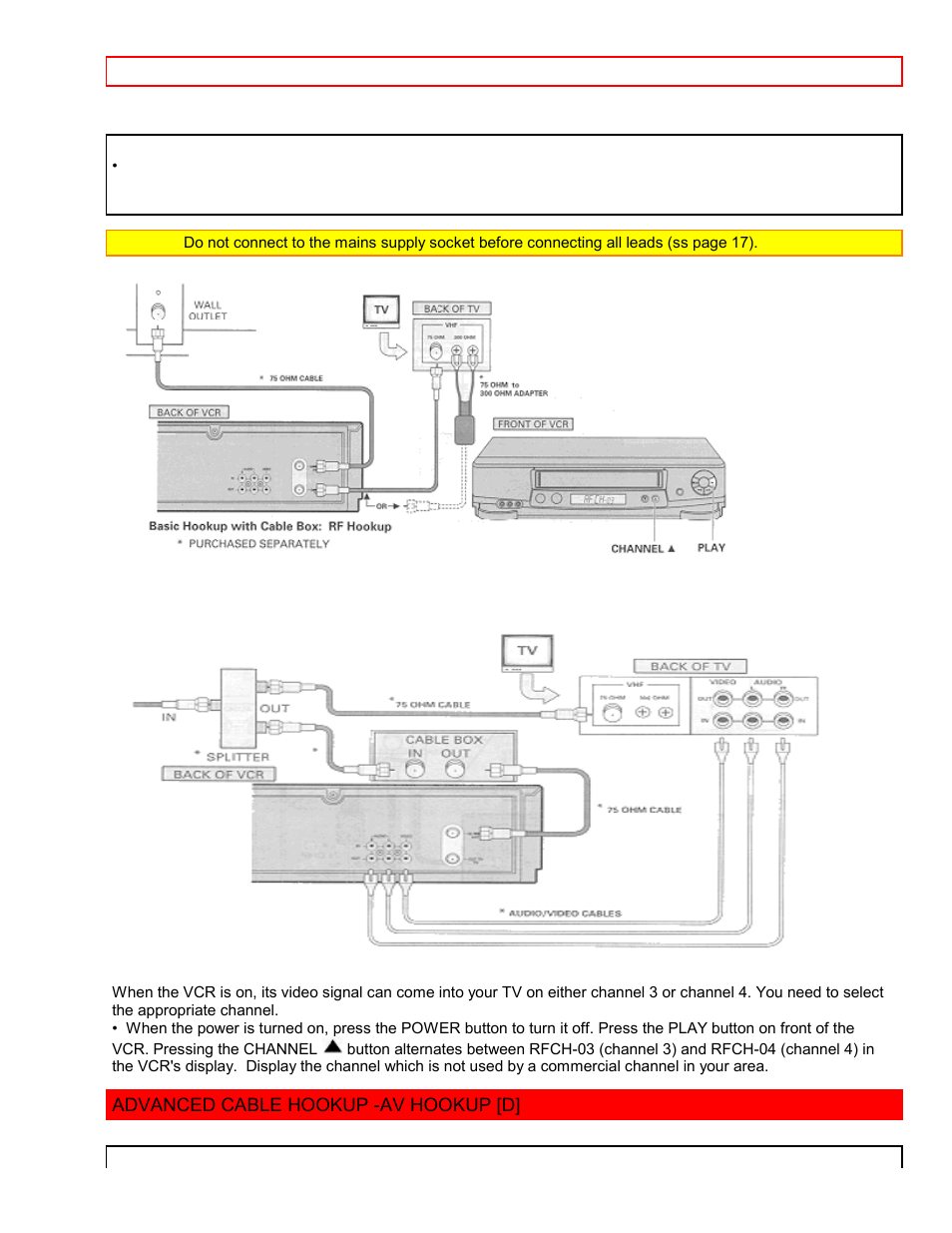 Advanced cable hookup -av hookup [d, With this hookup | Hitachi VT-FX6411A User Manual | Page 15 / 81