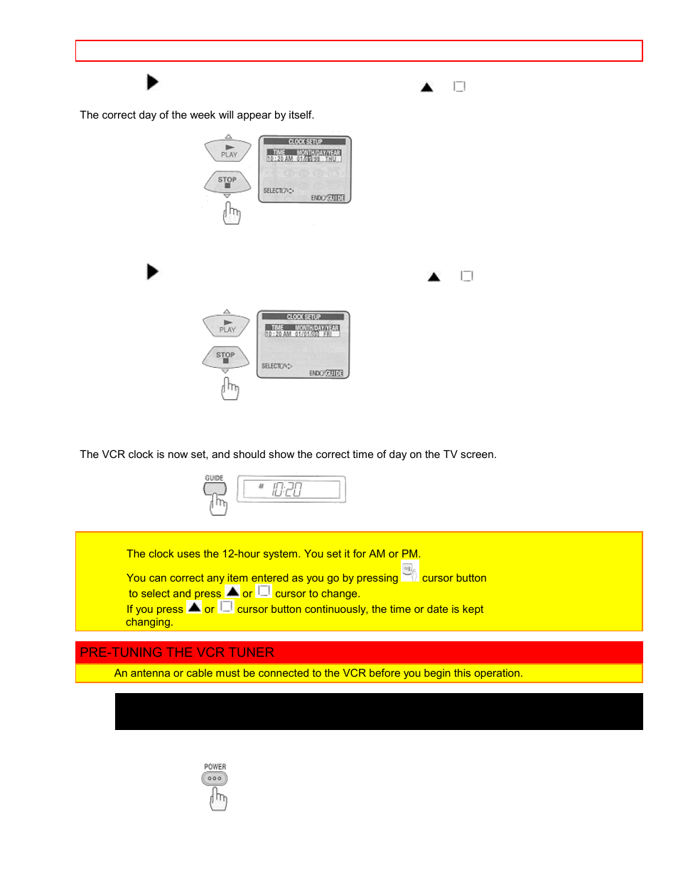 Pre-tuning the vcr tuner | Hitachi VT-FX6411A User Manual | Page 23 / 81