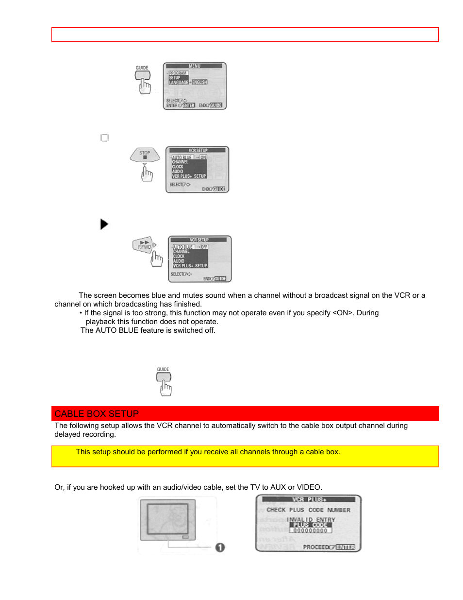 Cable box setup | Hitachi VT-FX6411A User Manual | Page 28 / 81