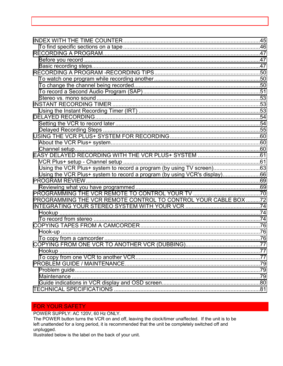 For your safety | Hitachi VT-FX6411A User Manual | Page 3 / 81