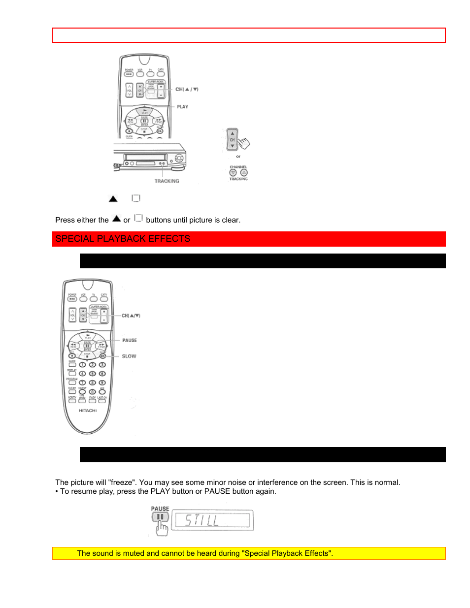 Special playback effects, Variable speed still playback (pause) | Hitachi VT-FX6411A User Manual | Page 35 / 81