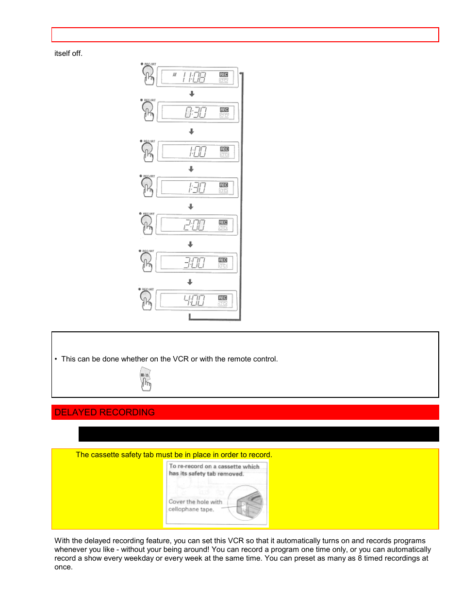 Delayed recording, Setting the vcr to record later | Hitachi VT-FX6411A User Manual | Page 54 / 81
