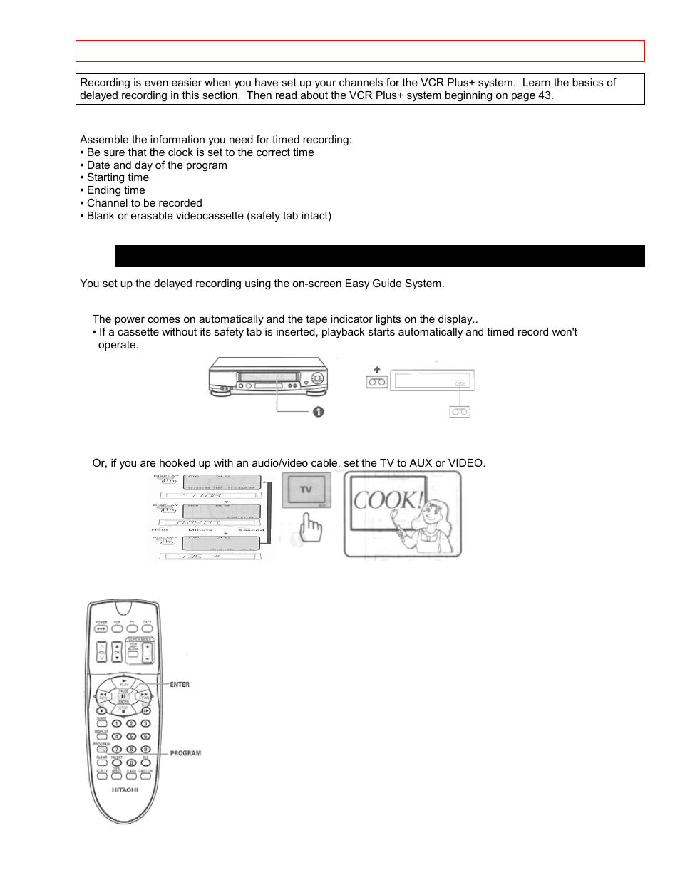 Delayed recording steps, Before you begin | Hitachi VT-FX6411A User Manual | Page 55 / 81