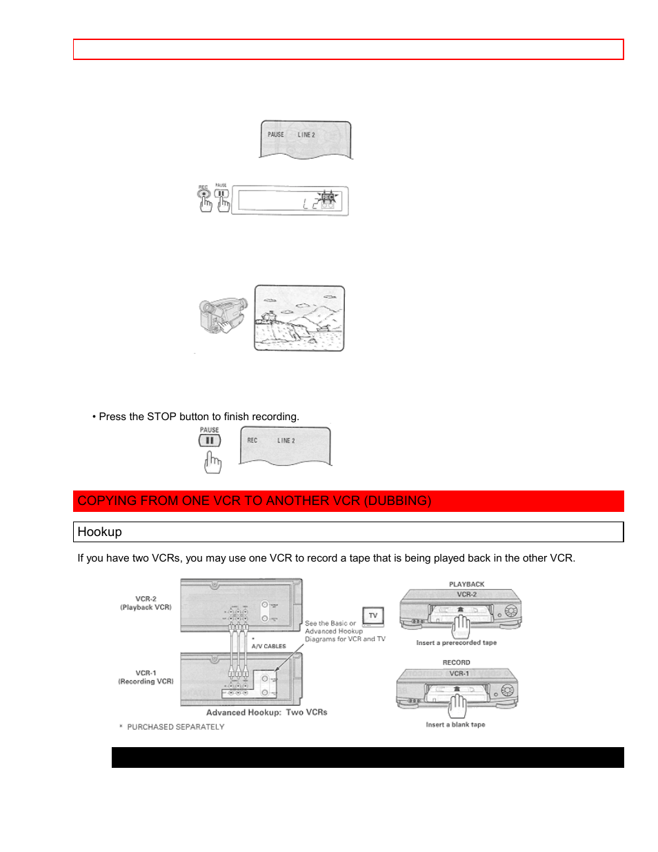 Copying from one vcr to another vcr (dubbing), Hookup to copy from one vcr to another vcr | Hitachi VT-FX6411A User Manual | Page 77 / 81