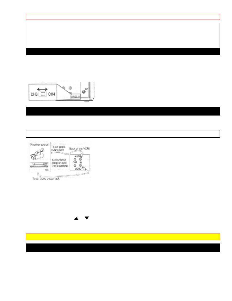 Setting the ch3/ch4 switch, Connecting to input jacks, Input select | A/v terminals | Hitachi VTMX-231A User Manual | Page 15 / 43