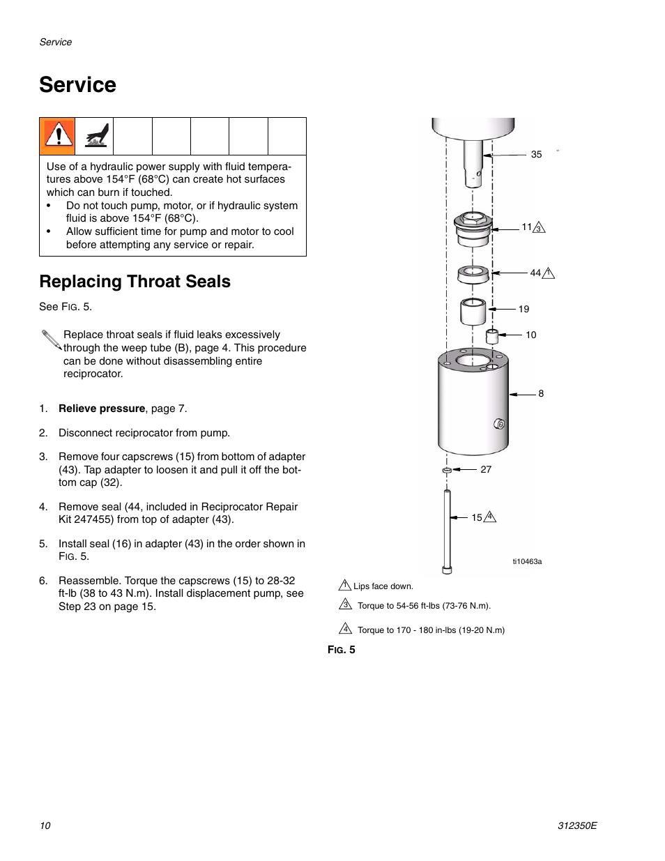 Service, Replacing throat seals | Hitachi 312350E User Manual | Page 10 / 24