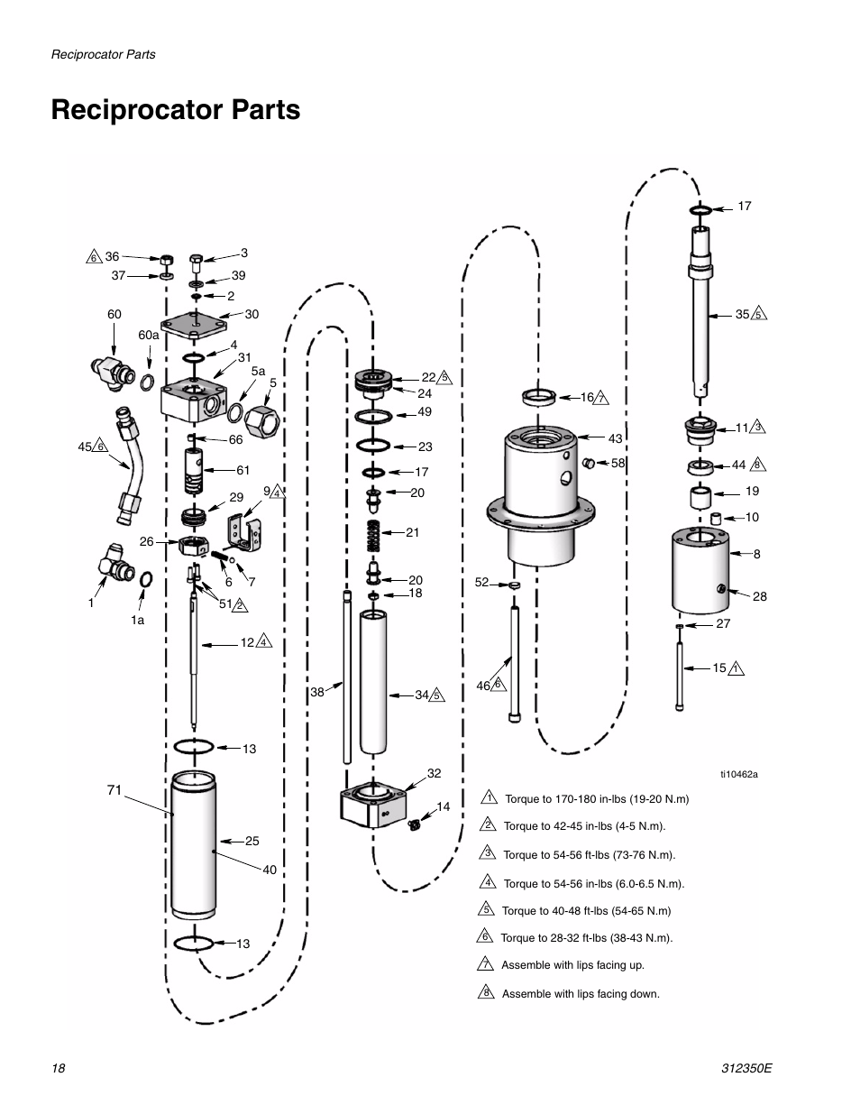 Reciprocator parts, E 18, 18 f | Hitachi 312350E User Manual | Page 18 / 24