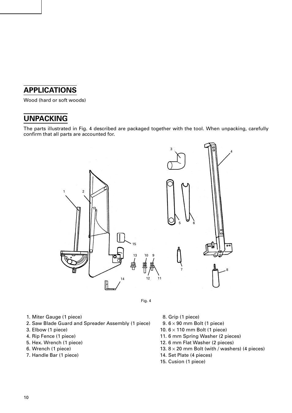 Applications, Unpacking | Hitachi C10RA2 User Manual | Page 10 / 85
