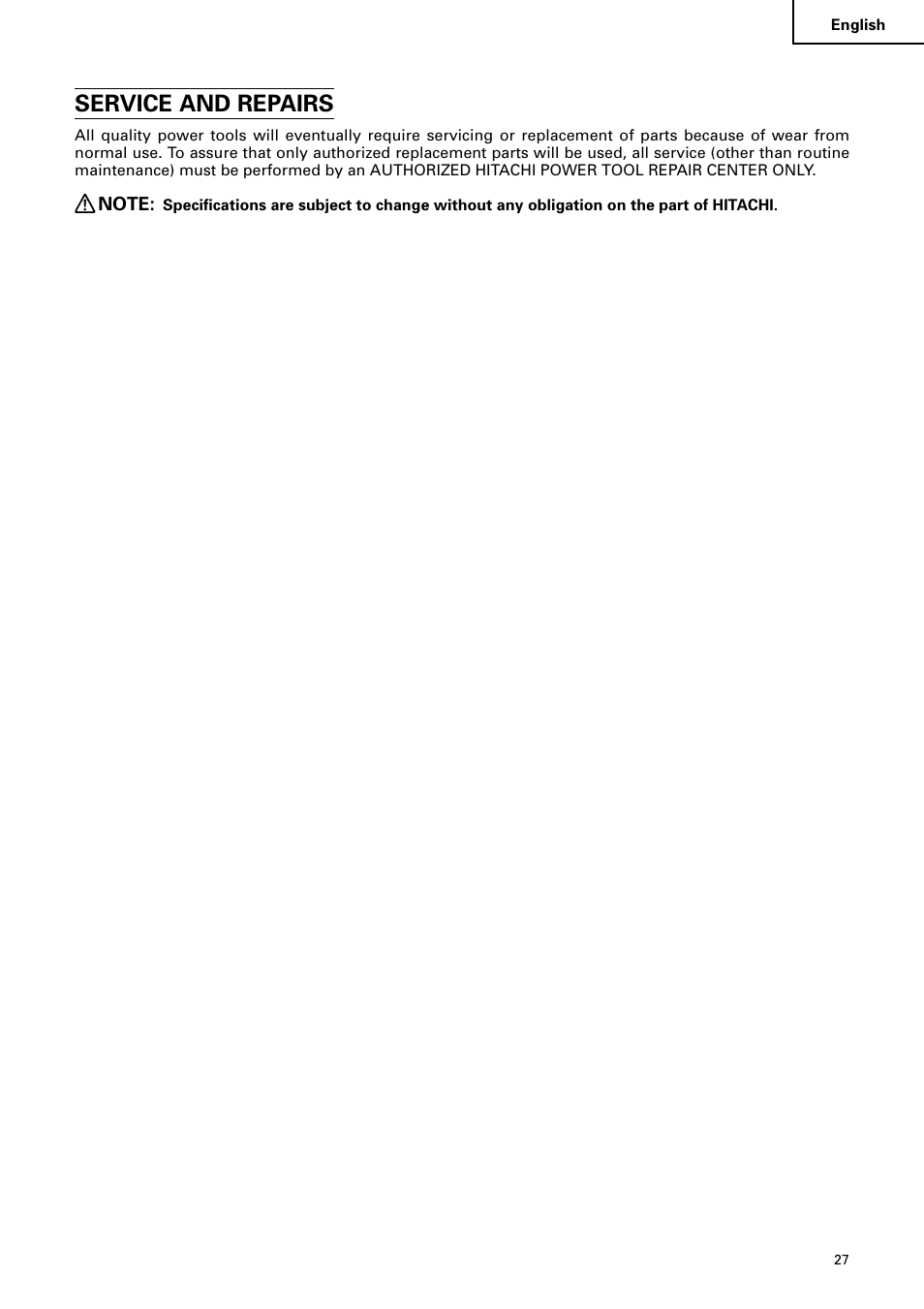 Service and repairs | Hitachi C10RA2 User Manual | Page 27 / 85