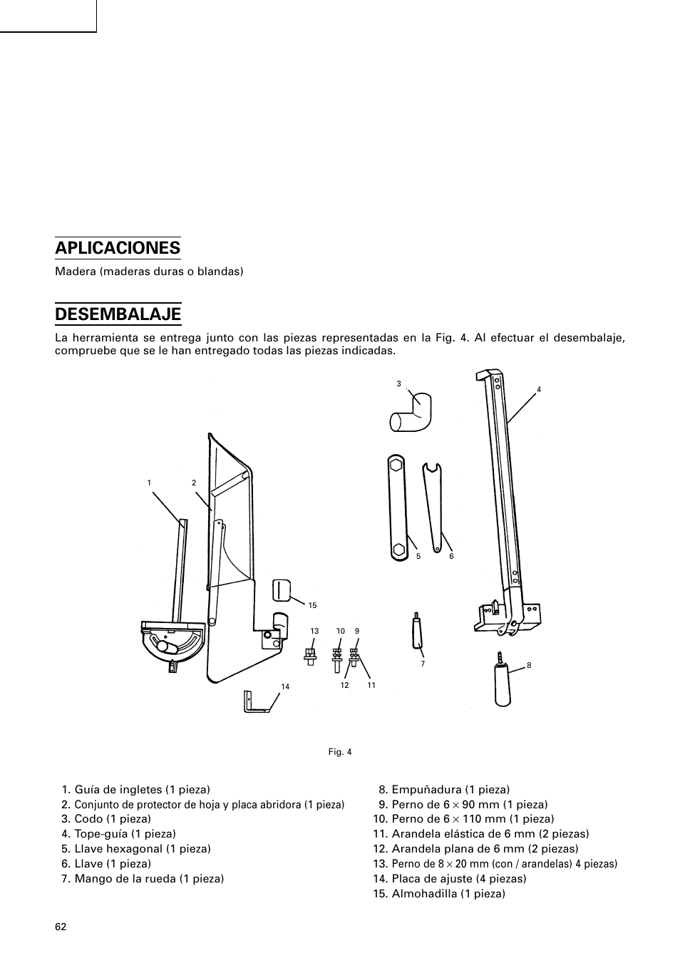 Aplicaciones, Desembalaje | Hitachi C10RA2 User Manual | Page 62 / 85