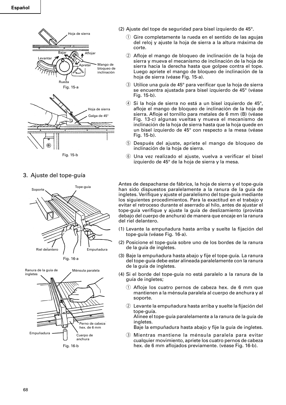 Ajuste del tope-guía | Hitachi C10RA2 User Manual | Page 68 / 85