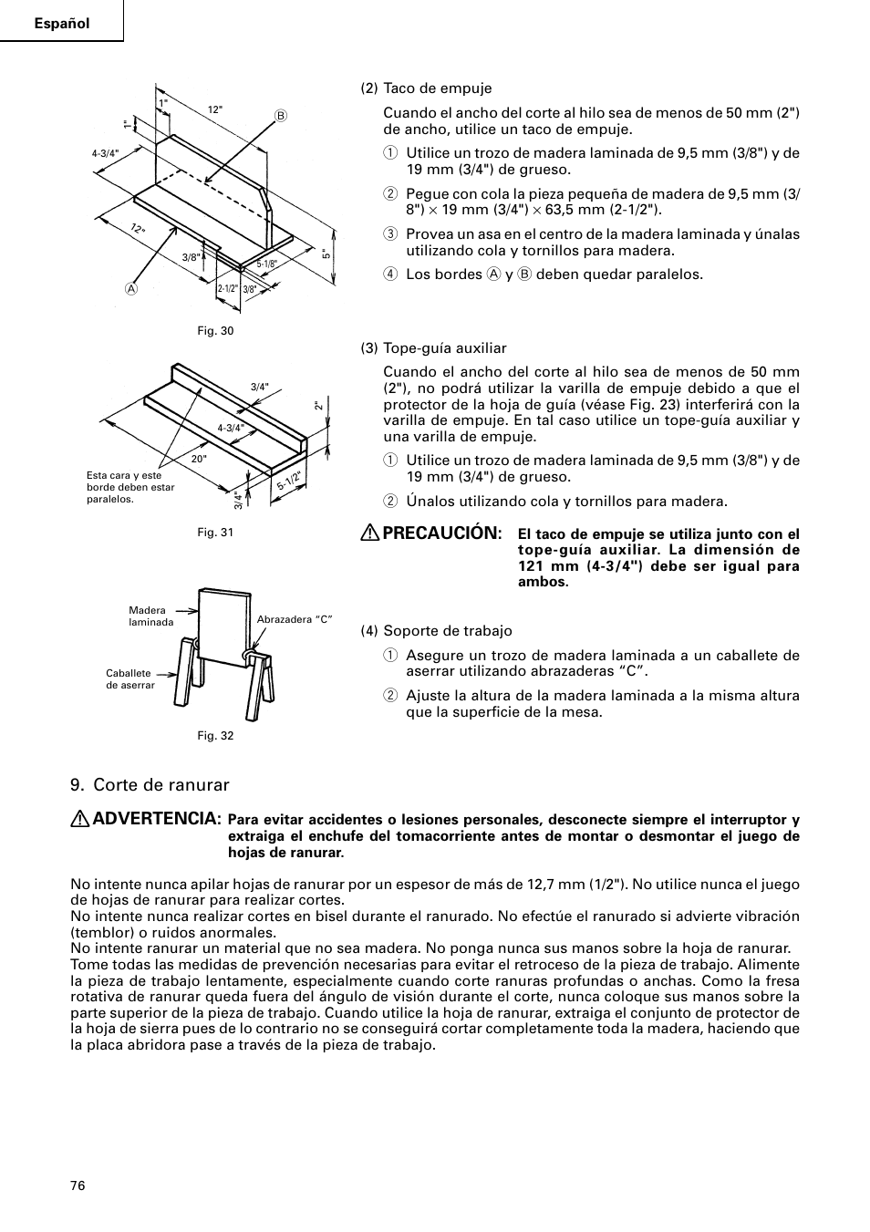 Precaución, Corte de ranurar advertencia | Hitachi C10RA2 User Manual | Page 76 / 85