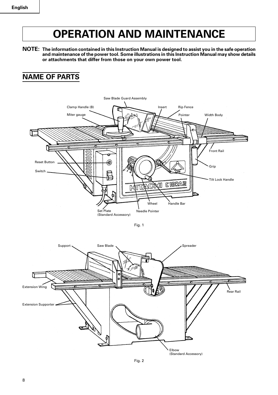Operation and maintenance, Name of parts | Hitachi C10RA2 User Manual | Page 8 / 85